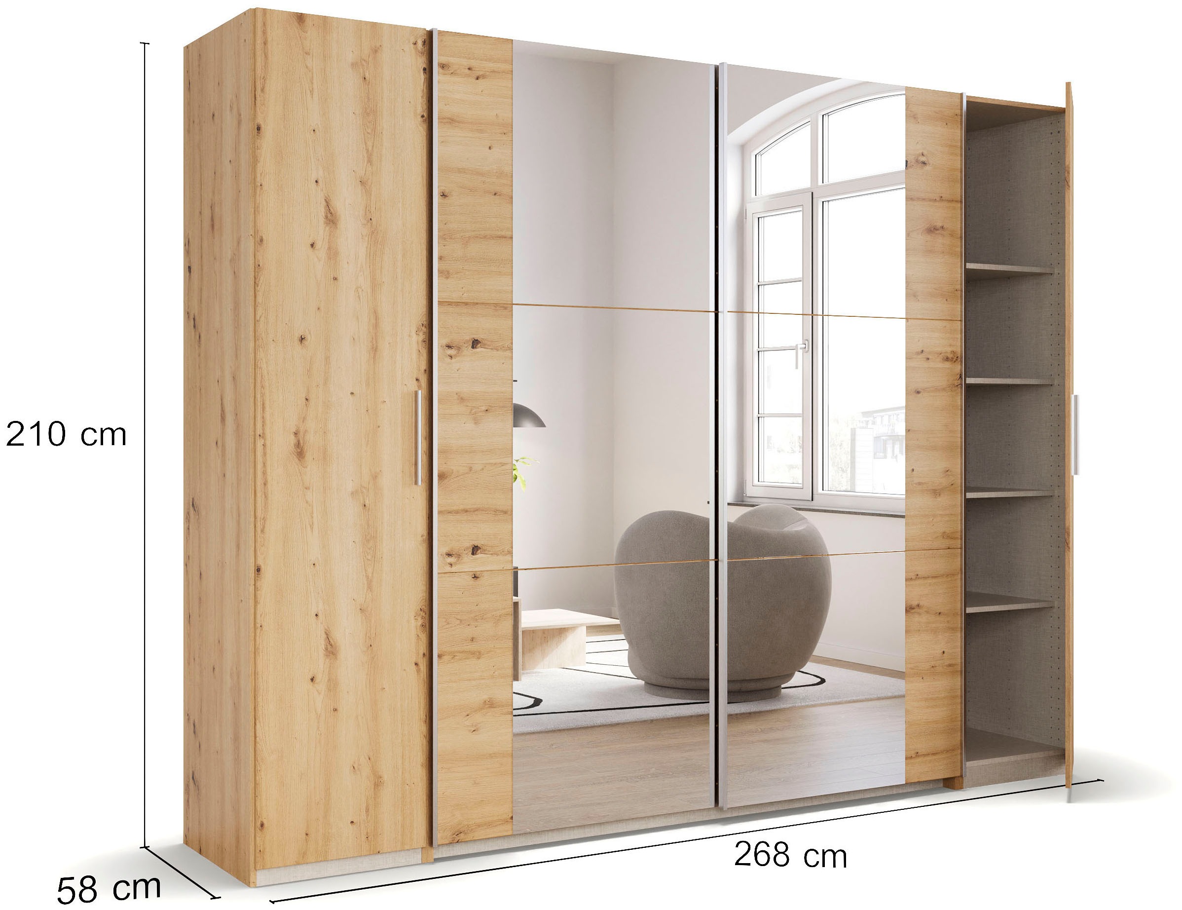 rauch Schwebetürenschrank »Kleiderschrank Drehtürenschrank Schrank Garderobe KRONACH TOPSELLER«, mit Dreh- und Schwebetüren und Spiegel, viele Böden MADE IN GERMANY