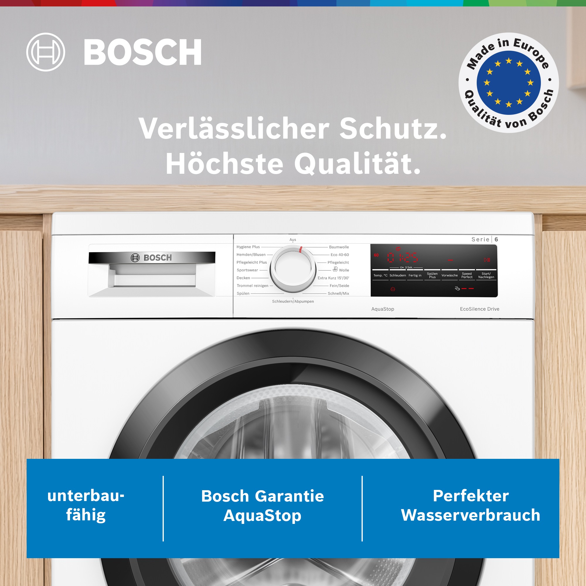 BOSCH Waschmaschine Serie 6 "WUU28T48" 8 kg 1400 U/min unterbaufähig,Speed Perfect, Hygiene Plus, großes LED-Display