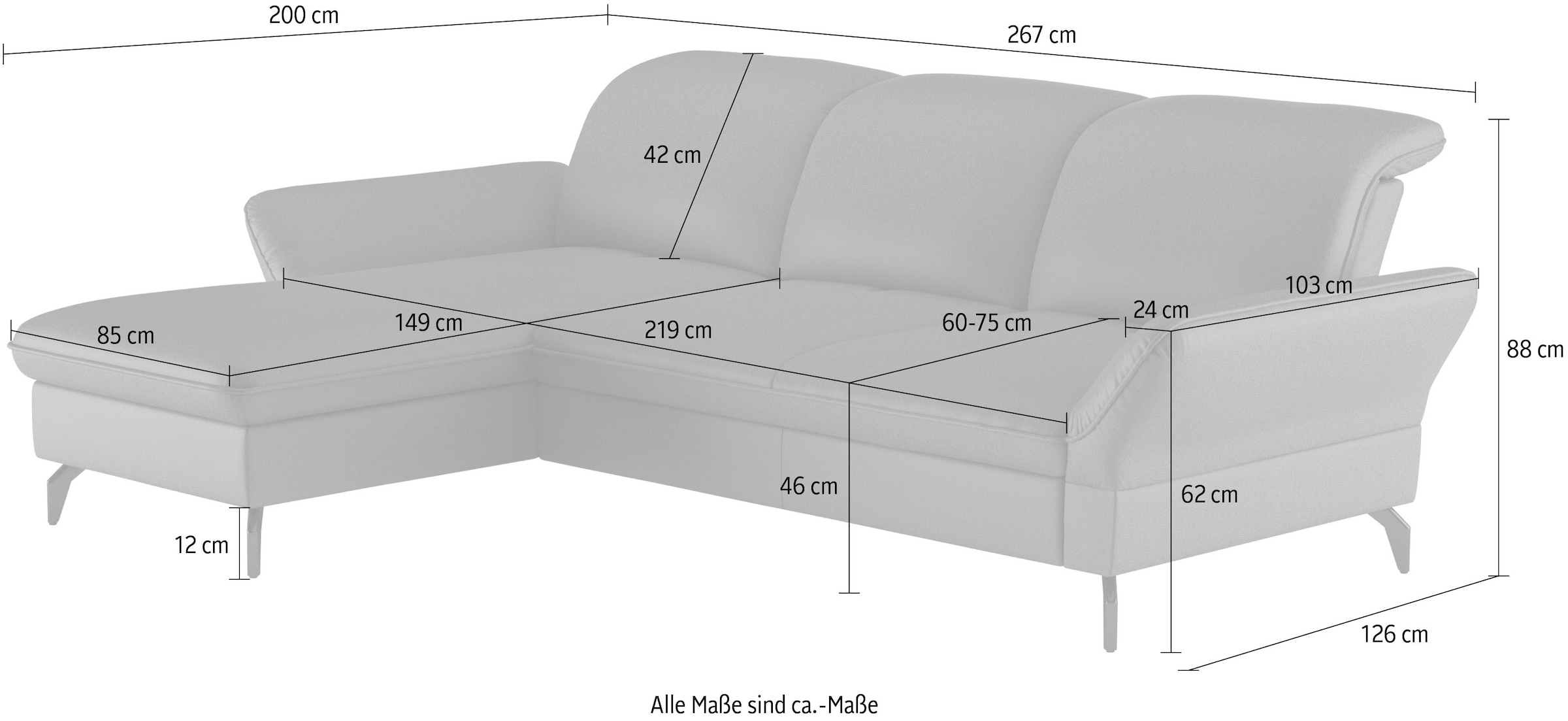 sit&more Ecksofa »Leandro L-Form«, Wahlweise mit Bett-, Kopfteil - und Armlehnfunktion, sowie Bettkasten