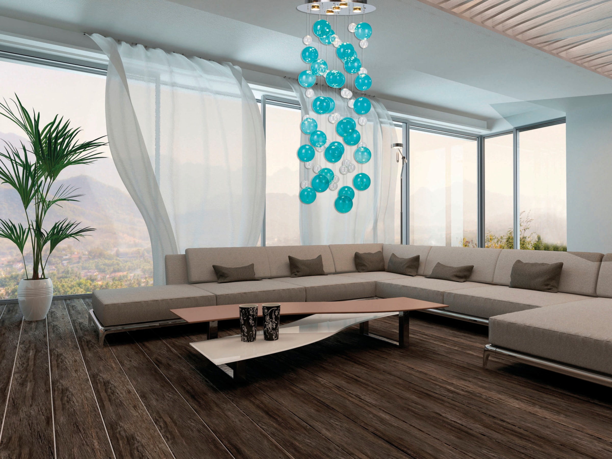 näve LED Pendelleuchte »Explosion« GU10 1 Stk. Warmweiß kleine klare  und große türkise Glaskugeln, inkl. GU10 Leuchtmittel