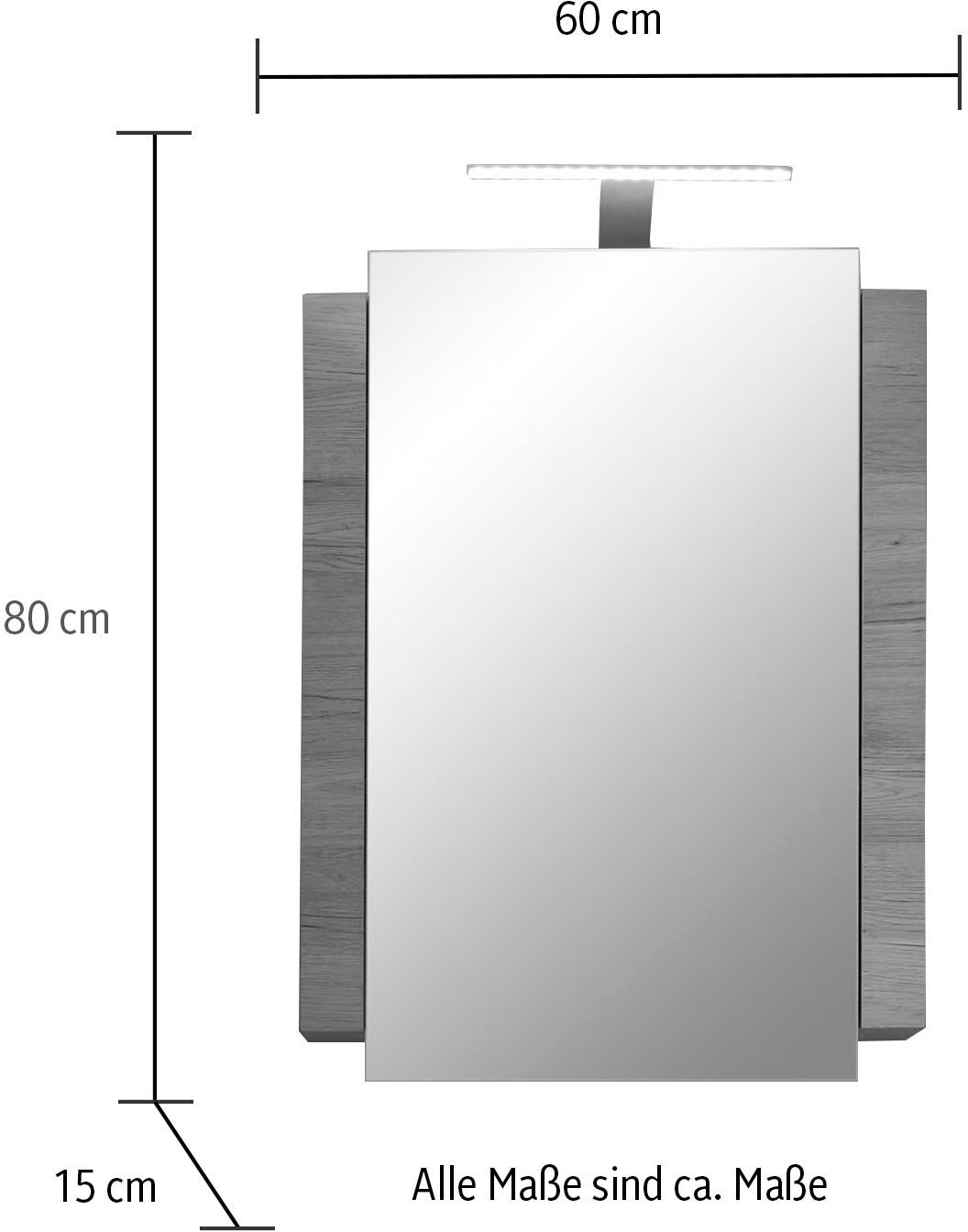 | 60 inkl. Spiegelschrank, bestellen LED-Beleuchtung, St.), trendteam / / (2 cm 80 15 matte B/H/T: ca. BAUR Echtholzoptik