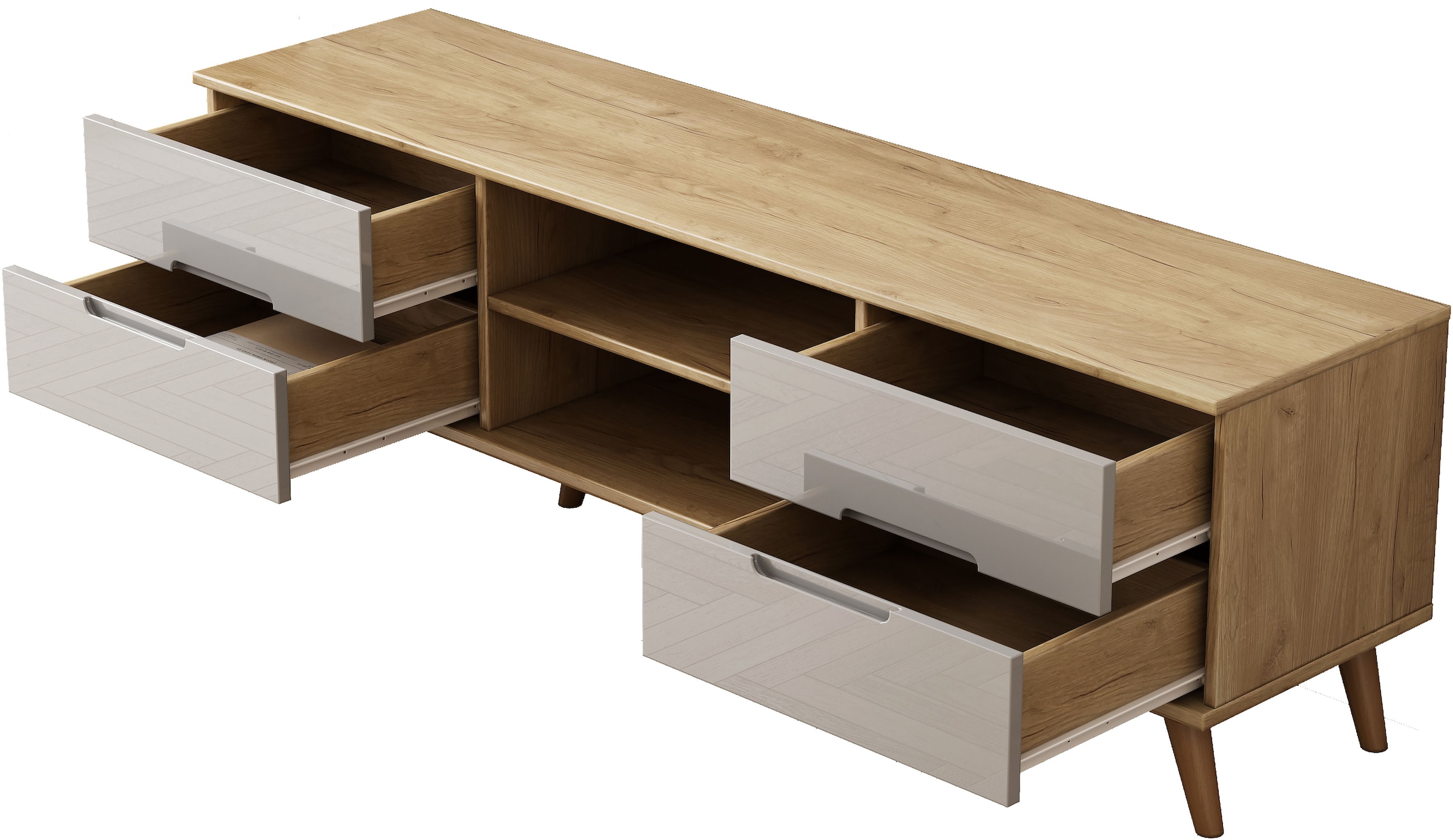 OTTO home TV-Board »Lund« glänzende Fronten, Kabeldurchführung, helles Holzdekor, Breite 160 cm