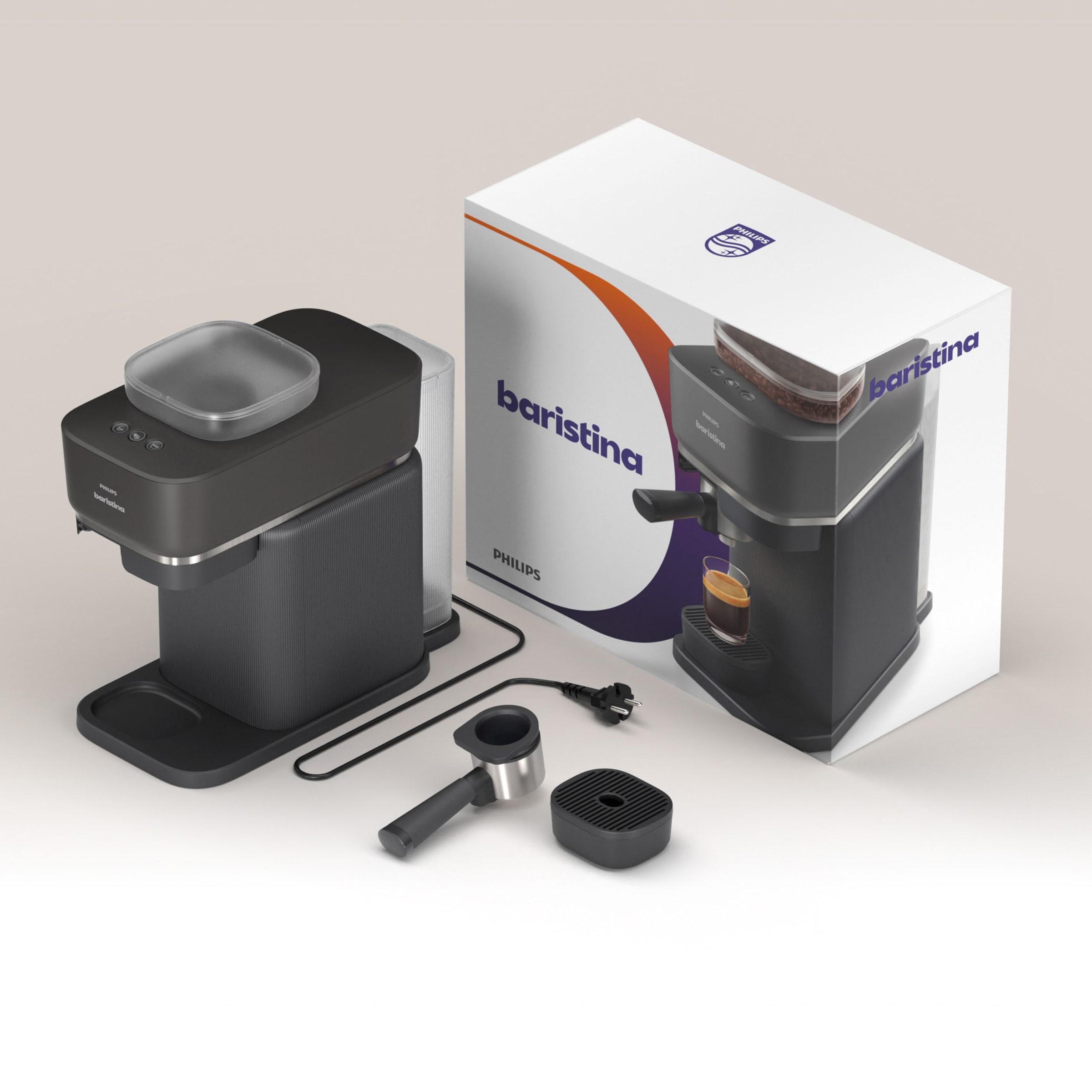 PHILIPS baristina Espressomaschine »BAR305/60 mit Mahlwerk für ganze Bohnen« 16 bar Pumpendruck, Schwarzgrau