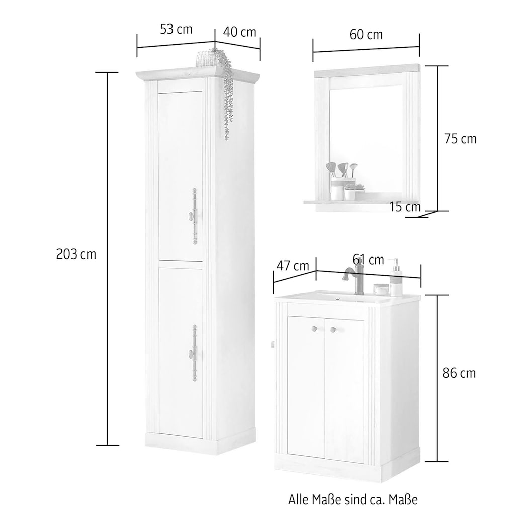 Home affaire Badmöbel-Set »WESTMINSTER«, (3 St.), im romantischen Landhausstil