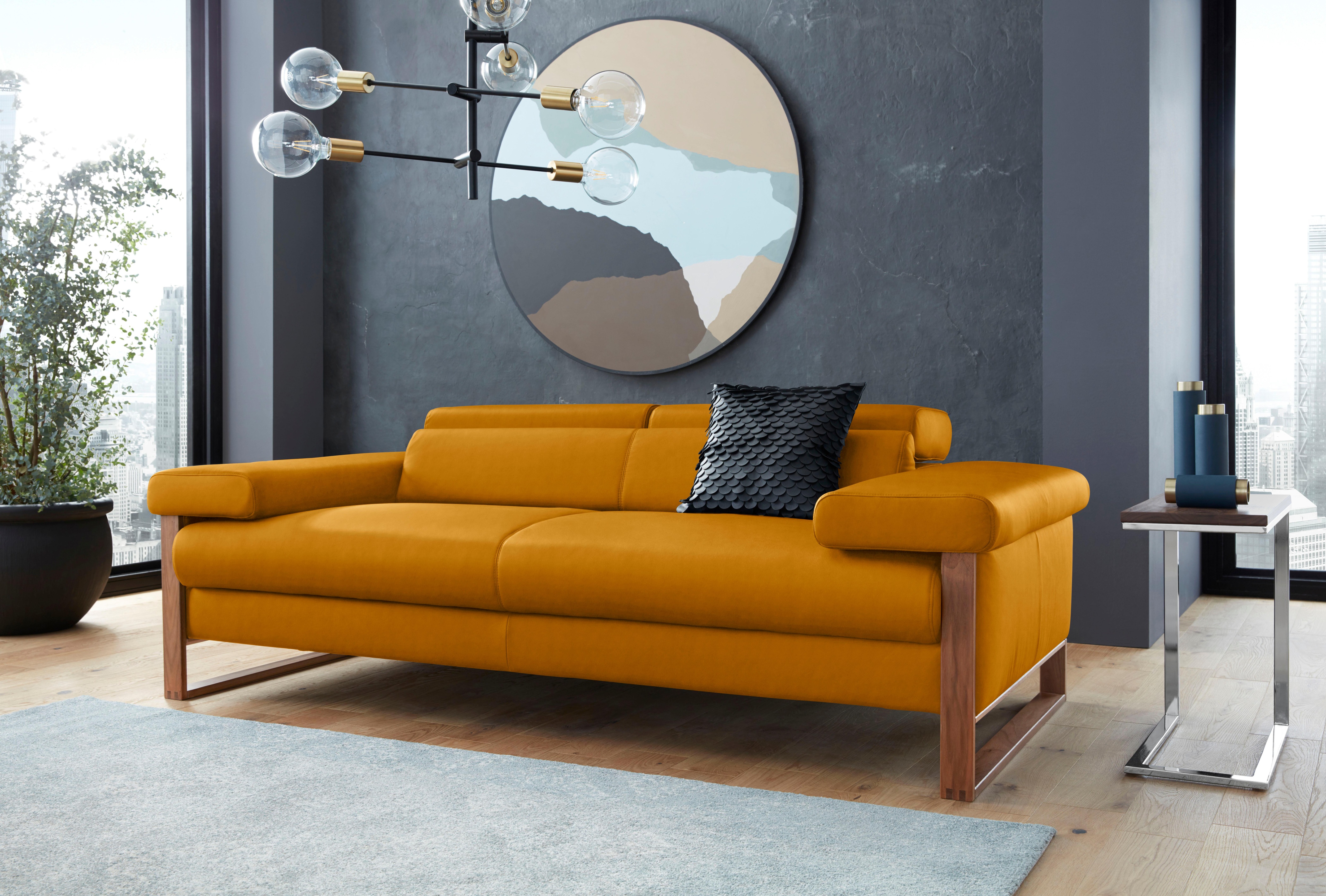 W.SCHILLIG 2-Sitzer "finn wahlw. mit Sitztiefenverstellung & Kopfstützenverstellung, bequem" German Design Award 2016, Fußgestell Nussbaum natur, Breite 210 cm
