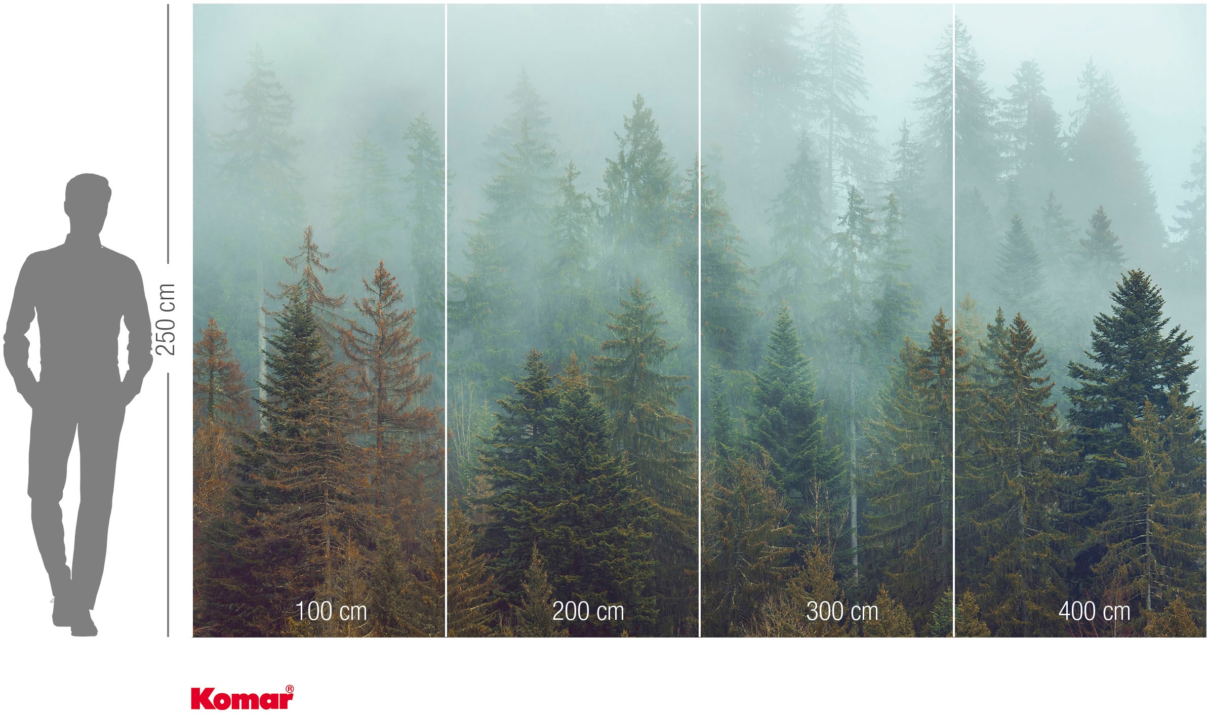 Komar Fototapete »Vlies Fototapete - Foggy Firs - Größe 400 x 250 cm« Motiv | bedruckt glatt