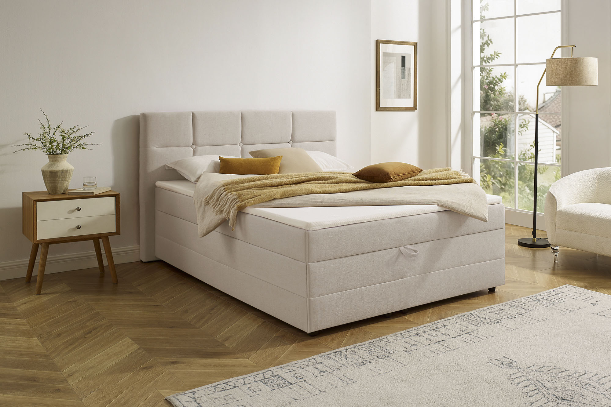 OTTO home Boxbett "FILLMORE, Polsterbett mit Bettkasten und Taschenfederkernmatratze H3" mit Kaltschaumtopper, Strukturstoff-Bezug, 140x200 & 180x200 cm
