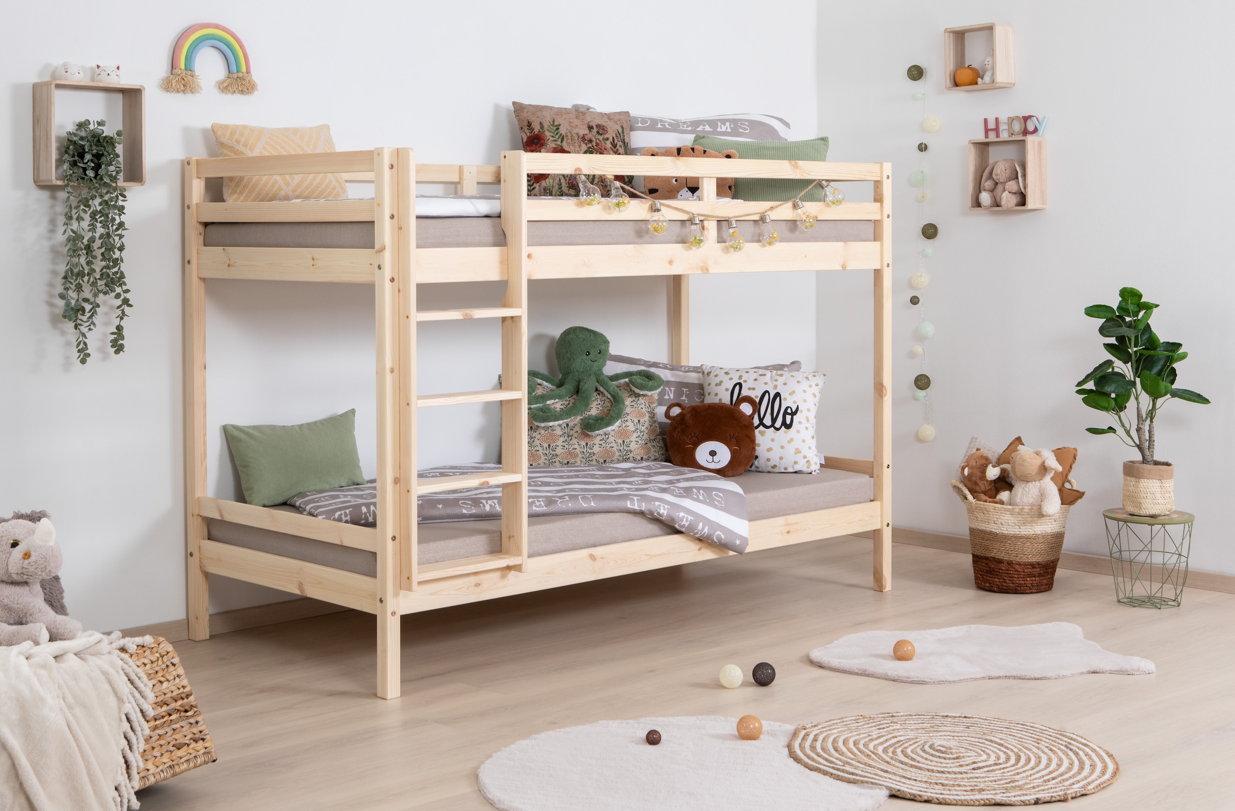 OTTO home Etagenbett "René, Hochbett, Stockbett 2 Farben, Schubkasten optional" 90x200cm, FSC zertifiziertes Massivholz, mit Trittleiter + Rundum-Absturzschutz