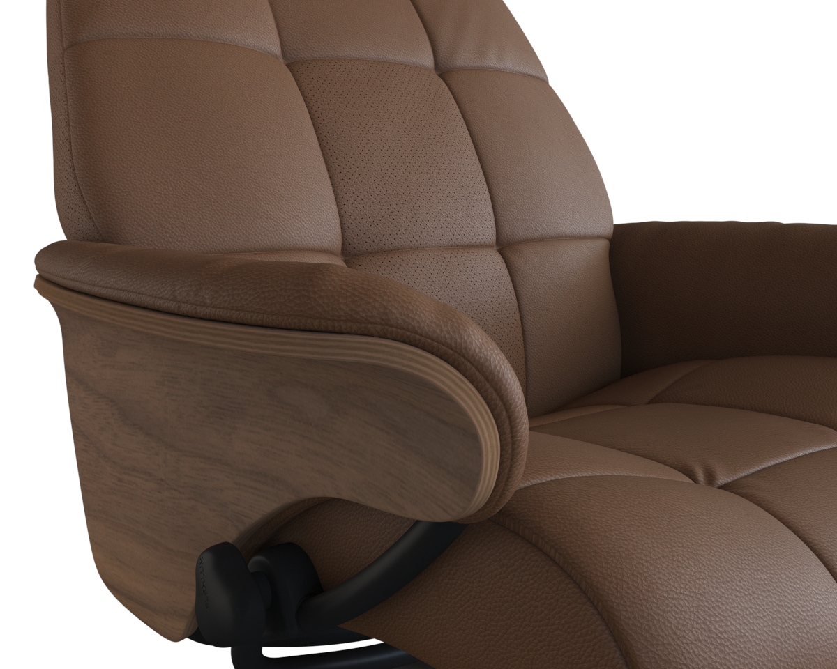 FLEXLUX Relaxsessel »Skagen Funktionsessel, Polstersessel, Armlehne, TV-Fernsehsessel«, Rücken- und Kopfteilverstellung, Fuß Schwarz, Armlehne Eiche, Drehbar