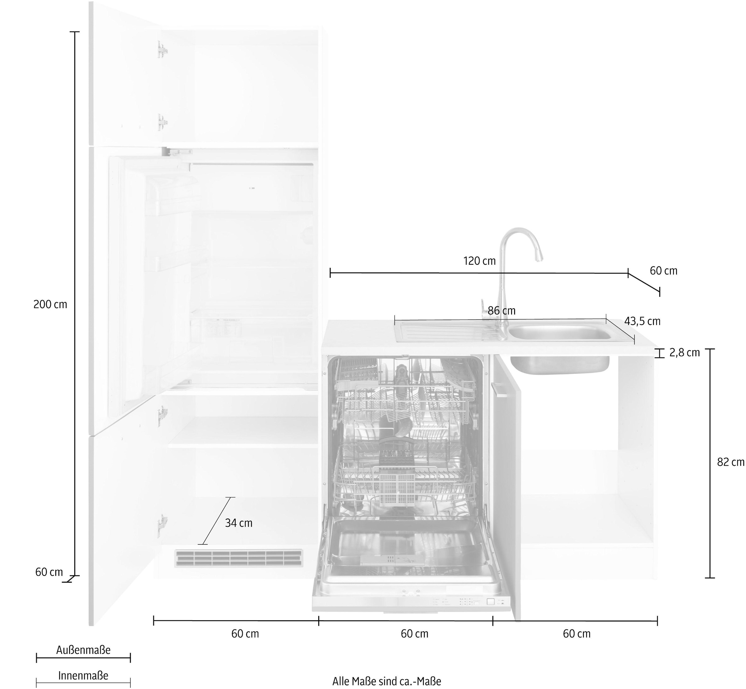 KOCHSTATION Winkelküche »KS-Visby«, mit E-Geräte, Winkel 240 x 240cm inkl. Kühlschrank u. Geschirrspüler