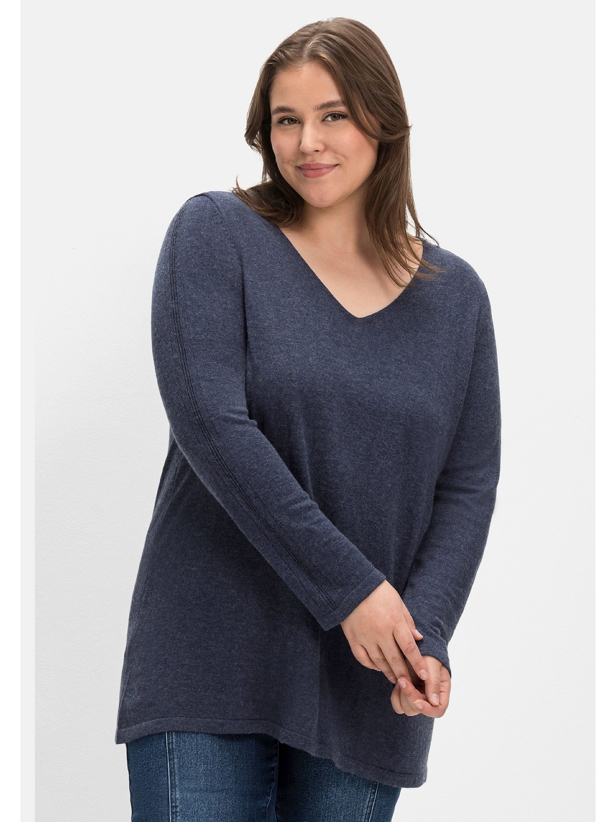 V-Ausschnitt-Pullover »Große Größen«, mit Kaschmir und Ajourstrick-Details