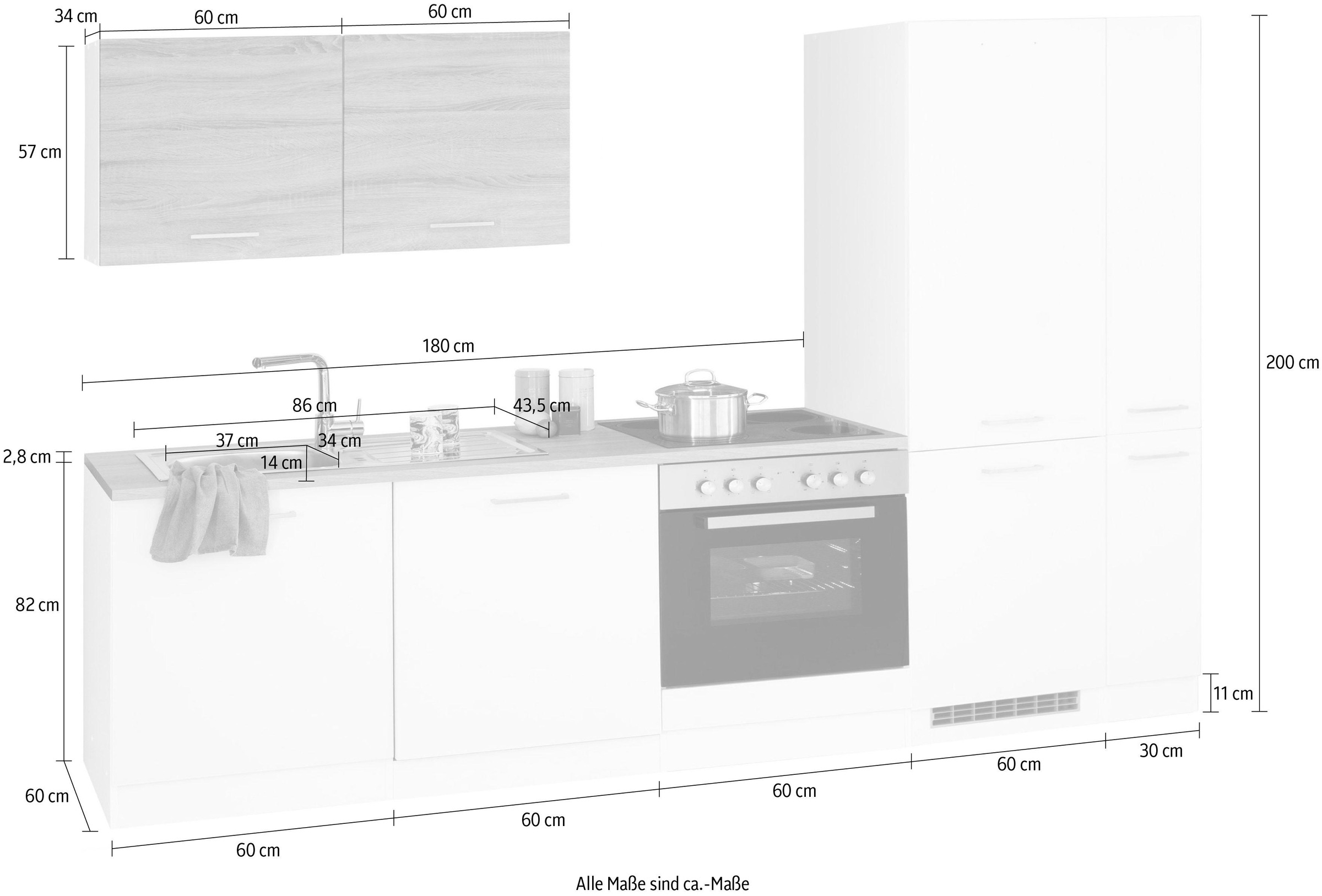 KOCHSTATION Küchenzeile »KS-Visby«, ohne E-Geräte, 270 cm, für Kühl/Gefrierkombination und Geschirrspüler