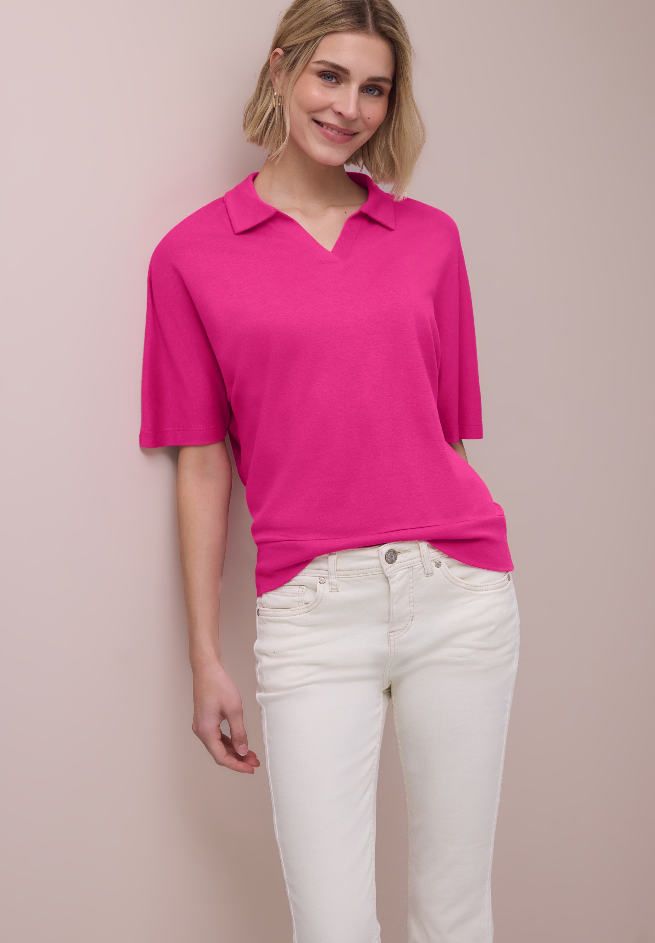 STREET ONE Poloshirt Sommershirt mit breitem elastischem Bund