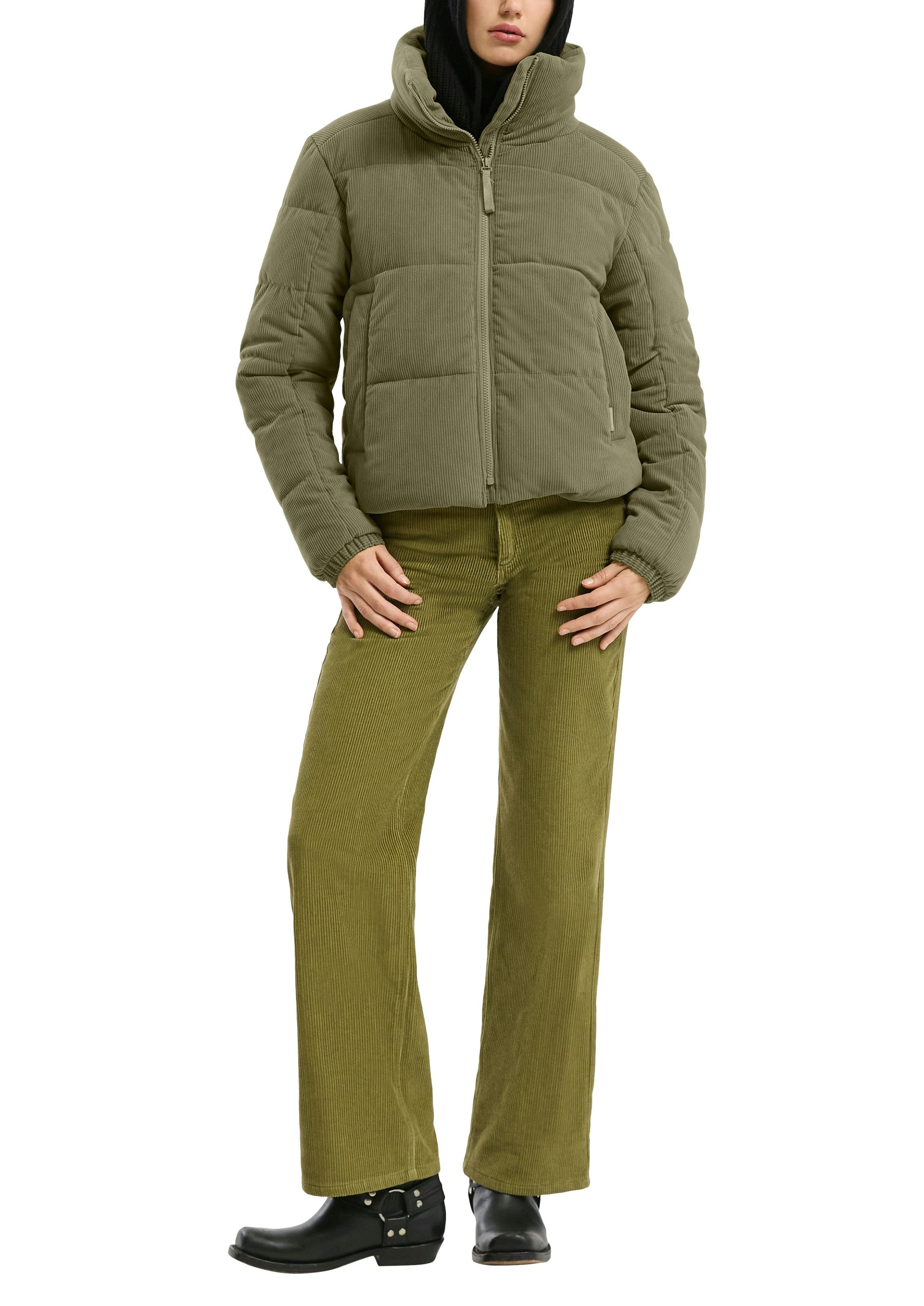 QS Steppjacke ohne Kapuze kurz, aus Cord und mit Stehkragen