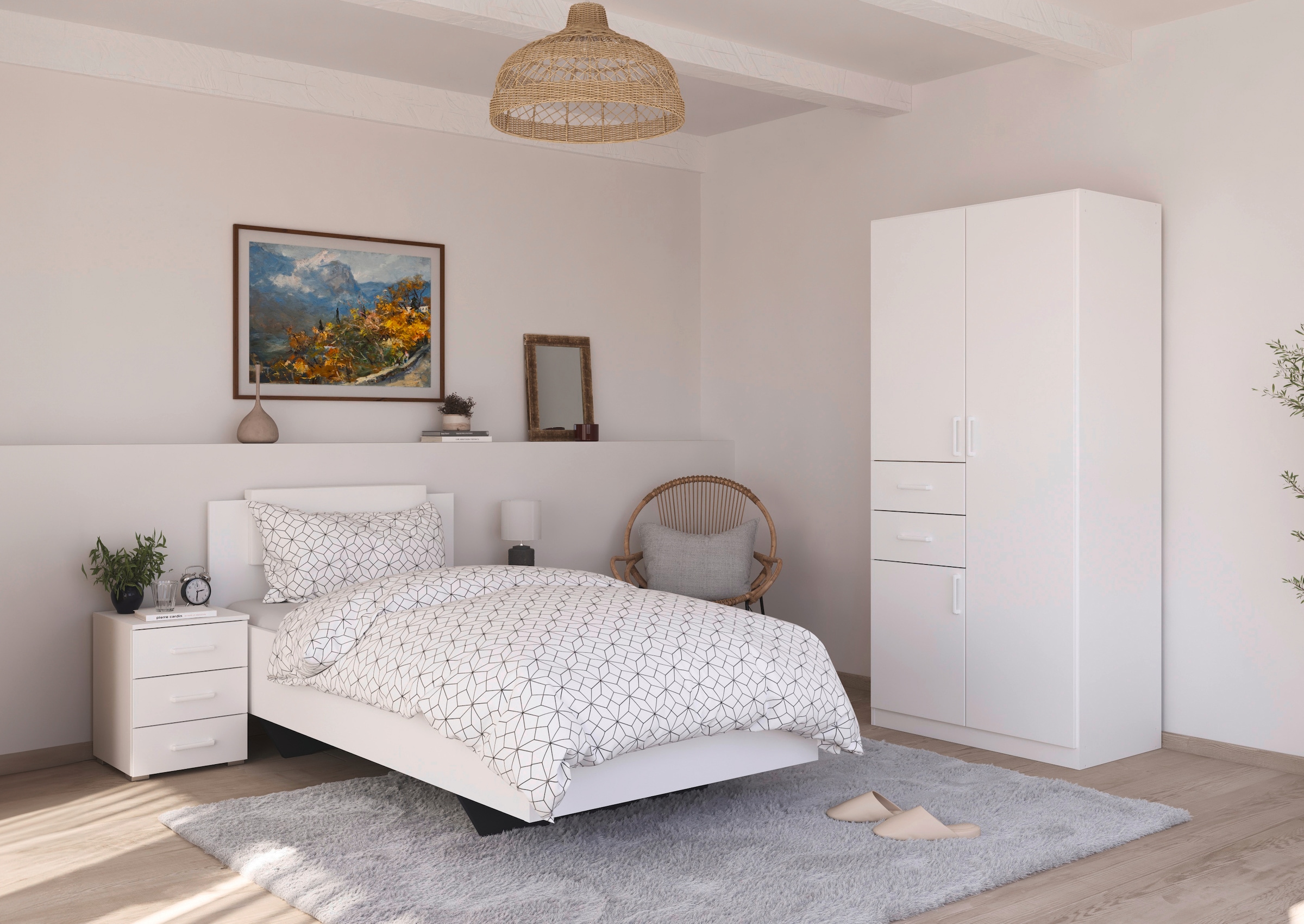 rauch Schlafzimmer-Set »Komplettzimmer Komplettschlafzimmer Schlafzimmer-Set (3-St.) MAIKA«, (Set, 3 tlg.), Schrank 3 Breiten, 2 Höhen, Bett 100 cm, Nachttisch MADE IN GERMANY