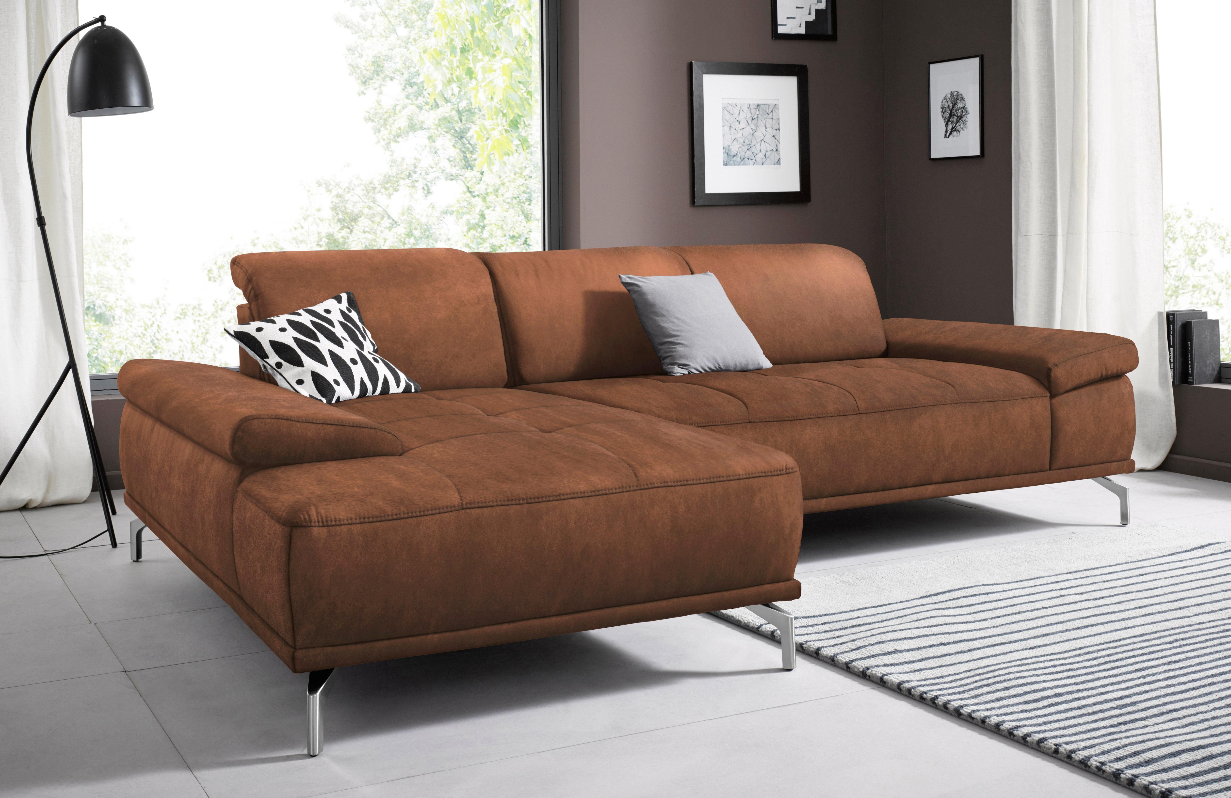 OTTO home Ecksofa "Caluna, L-Form, B:280cm, Federkern, in Stoff und Leder" Inkl.Sitztiefenverstellung, wahlweise mit Kopf- und Armteilverstellung
