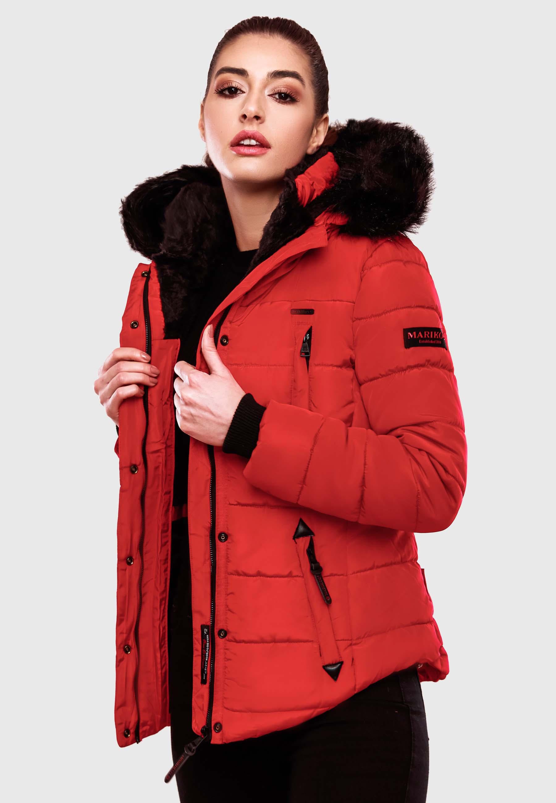 Marikoo Steppjacke »Lotusblüte«, mit Kapuze, hochwertige Winter Jacke mit edler Kunstpelz Kapuze
