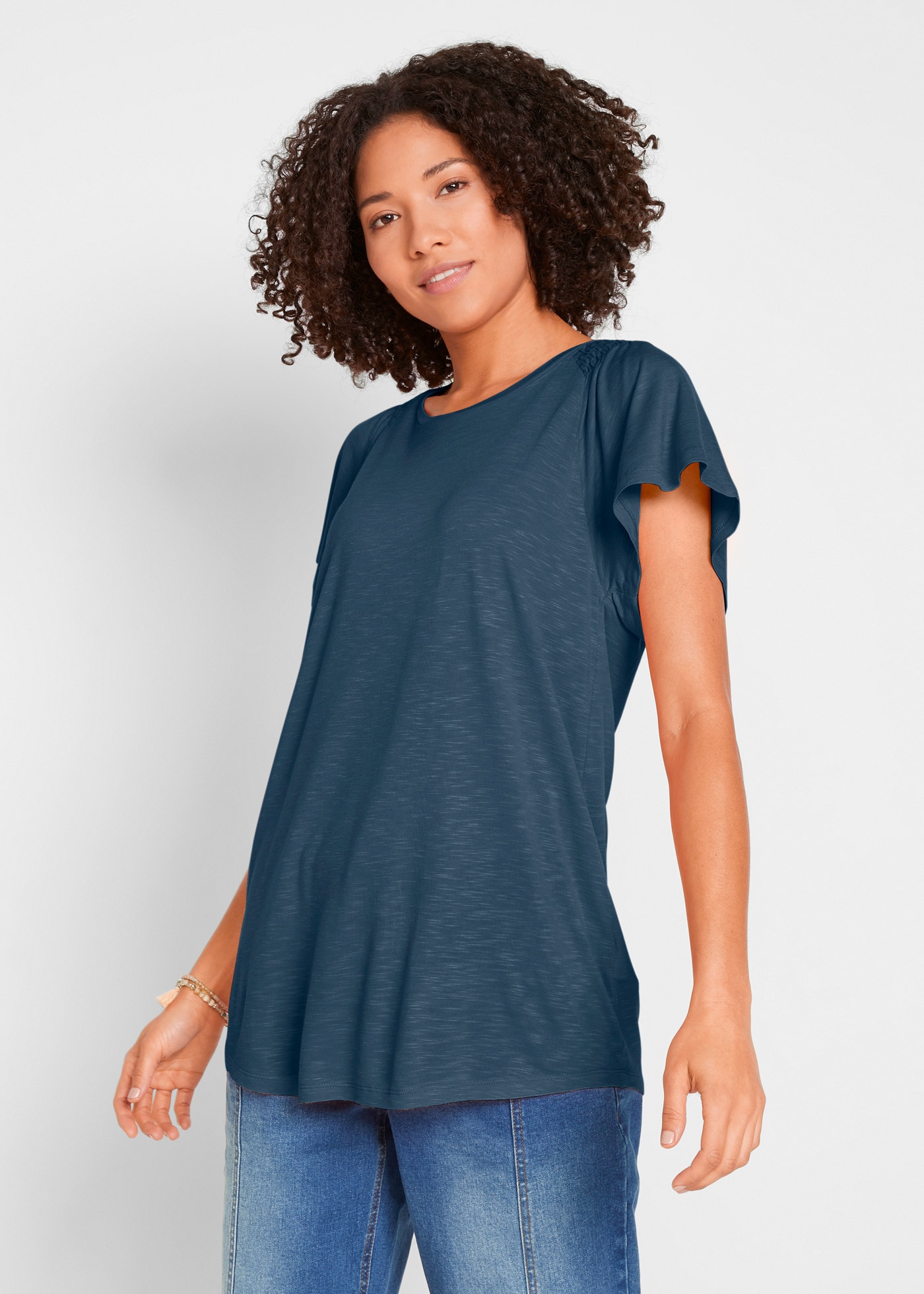 bonprix T-Shirt bequeme Passform, mit Flügelärmeln, für Frühling und Sommer günstig online kaufen