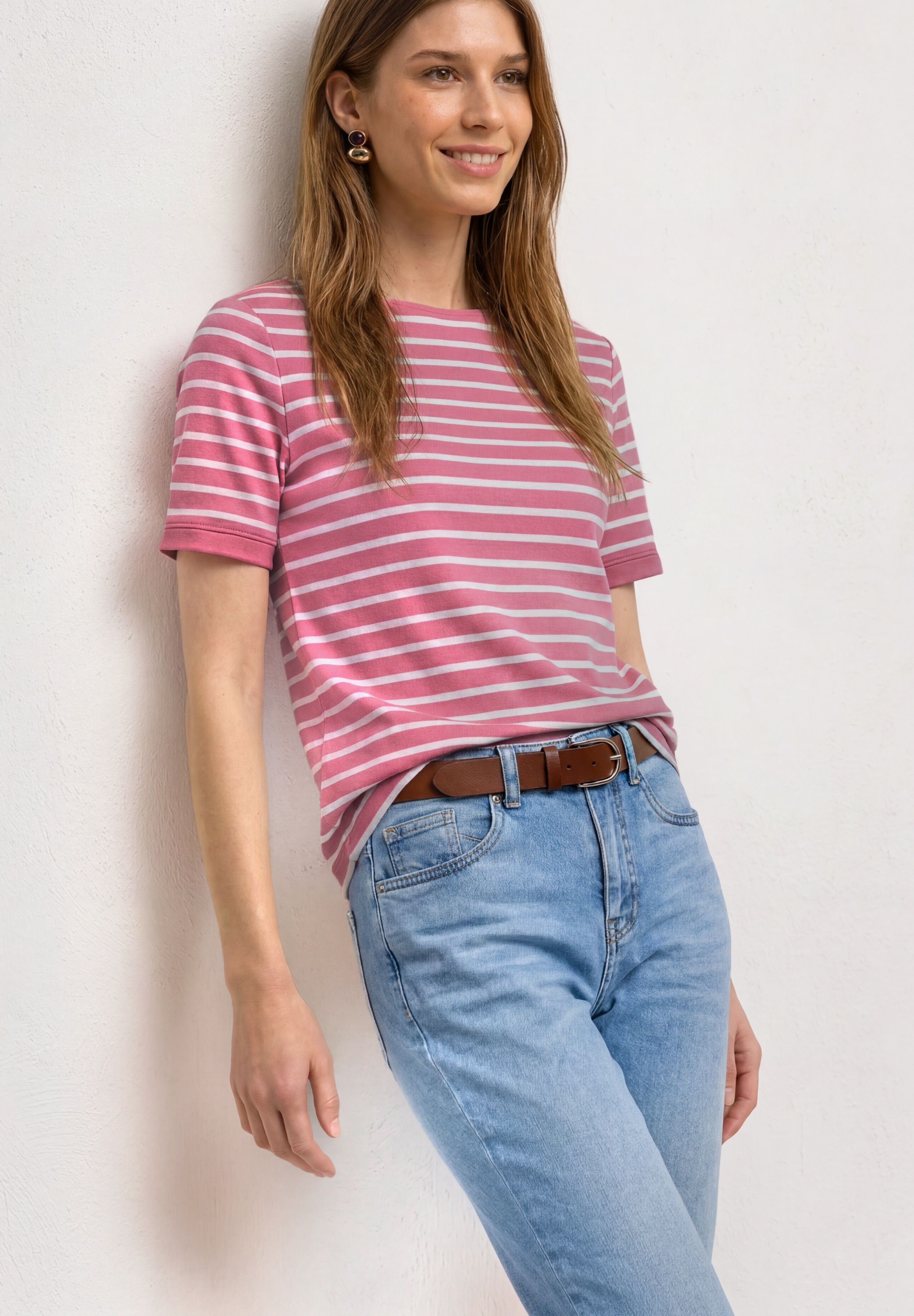 STREET ONE Rundhalsshirt Sommershirt mit Boat Neck und Streifen