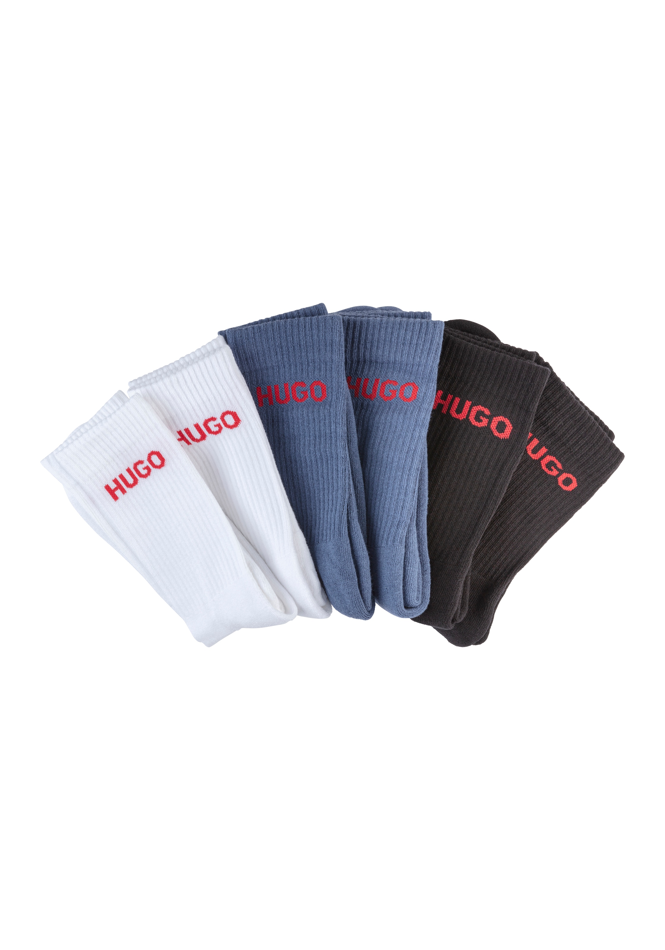 HUGO Underwear Socken "6P QS RIB LOGO CC", (Packung, 6er Pack), mit eingestricktem HUGO Logo