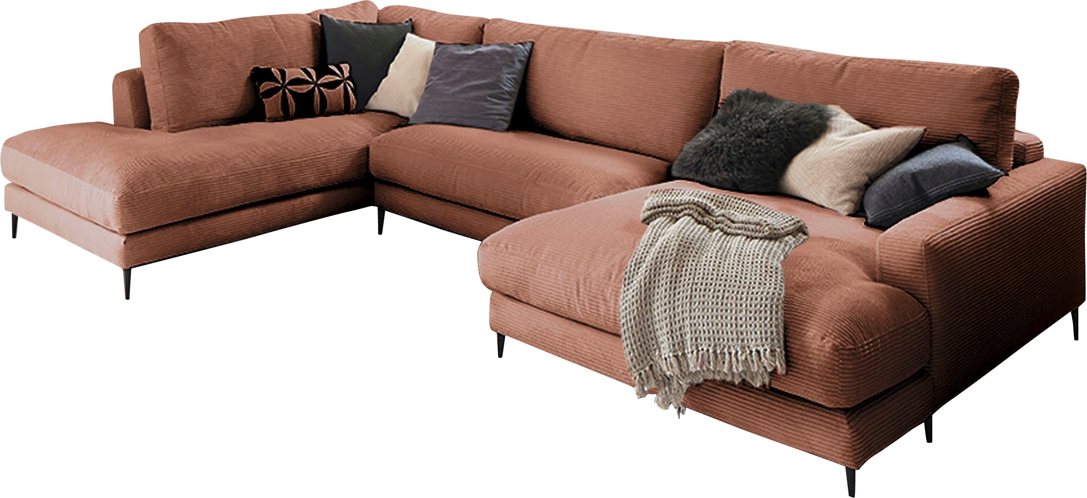 INOSIGN Wohnlandschaft »Downtown XXL B/T/H: 341/223/84 cm Loungemöbel zum Relaxen«, weicher Sitzkomfort, Cord-Bezug, weicher Sitzkomfort U-Form