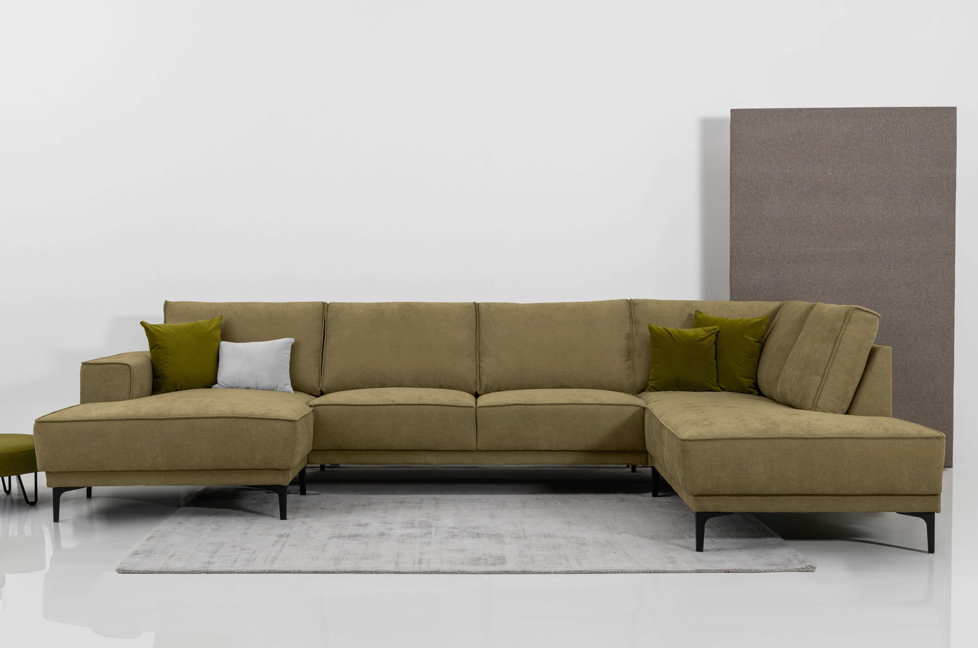 OTTO home Wohnlandschaft "OLAND Struktur fein U-Form, XXL, B: 345 cm, Skandi-Design" U-Form, 345 cm, Wellenunterfederung, Skandi-Design, Metallfüße