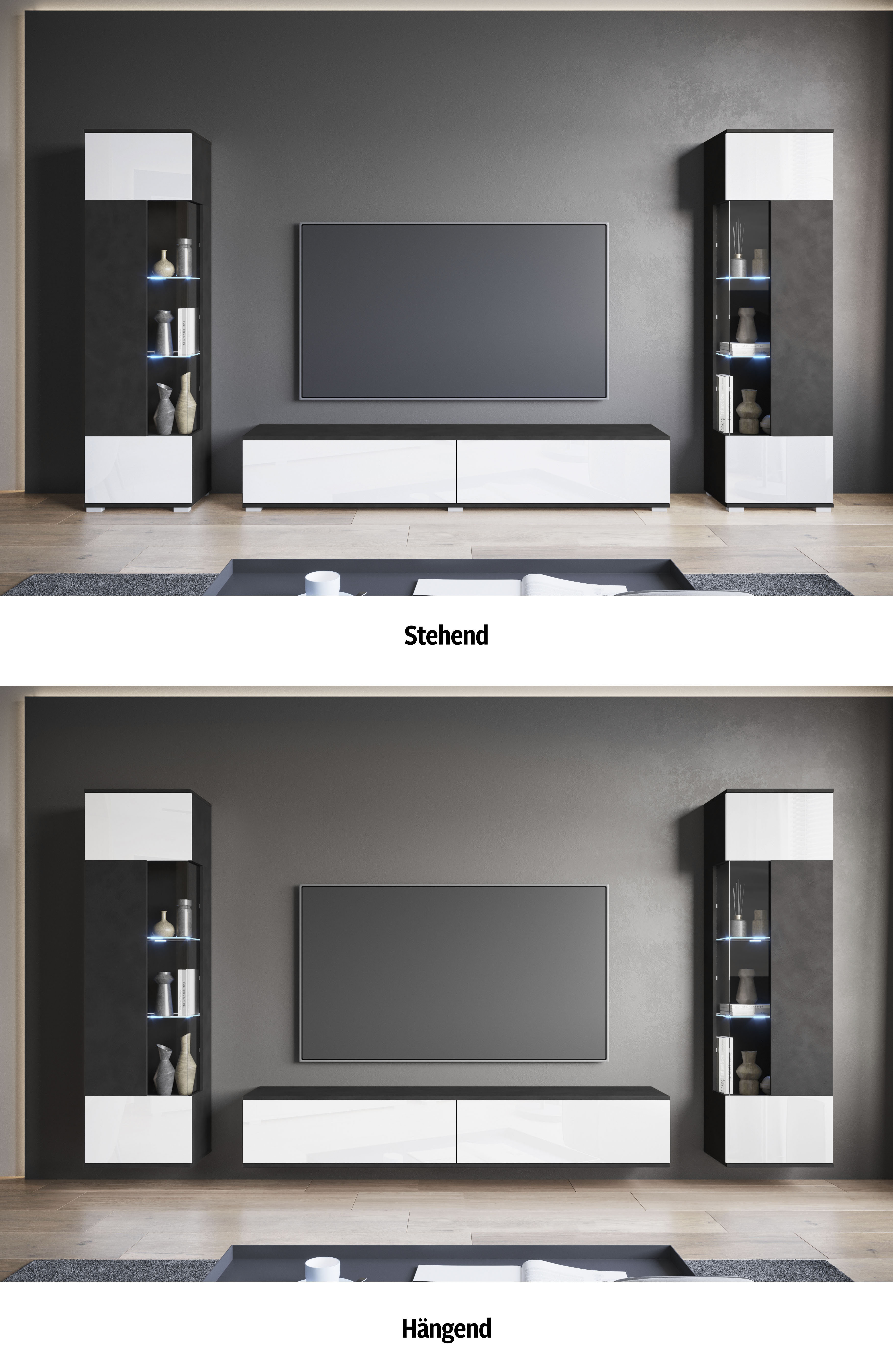 Thumbnail - INOSIGN Wohnwand "Kenia, Vitrine Türanschlag links/rechts wechselbar", (3 St.), Vitrinen mit Eckverglasung, hängend und ...