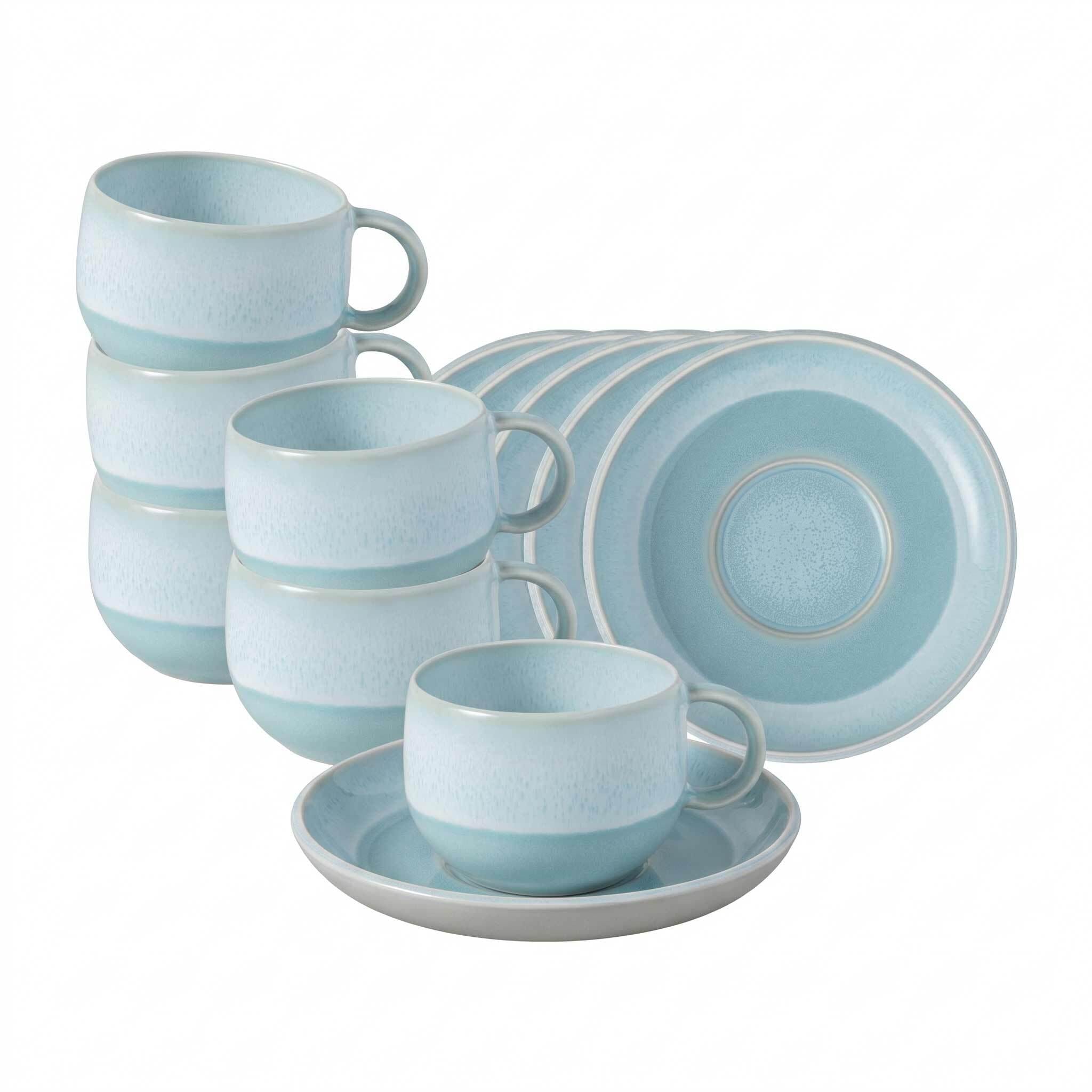 like. by Villeroy & Boch Tasse "Espressotassen mit Untertassen Perlemor Aqua 60 ml 6er Set blau" Spülmaschinengeeignet, Mikrowellengeeignet