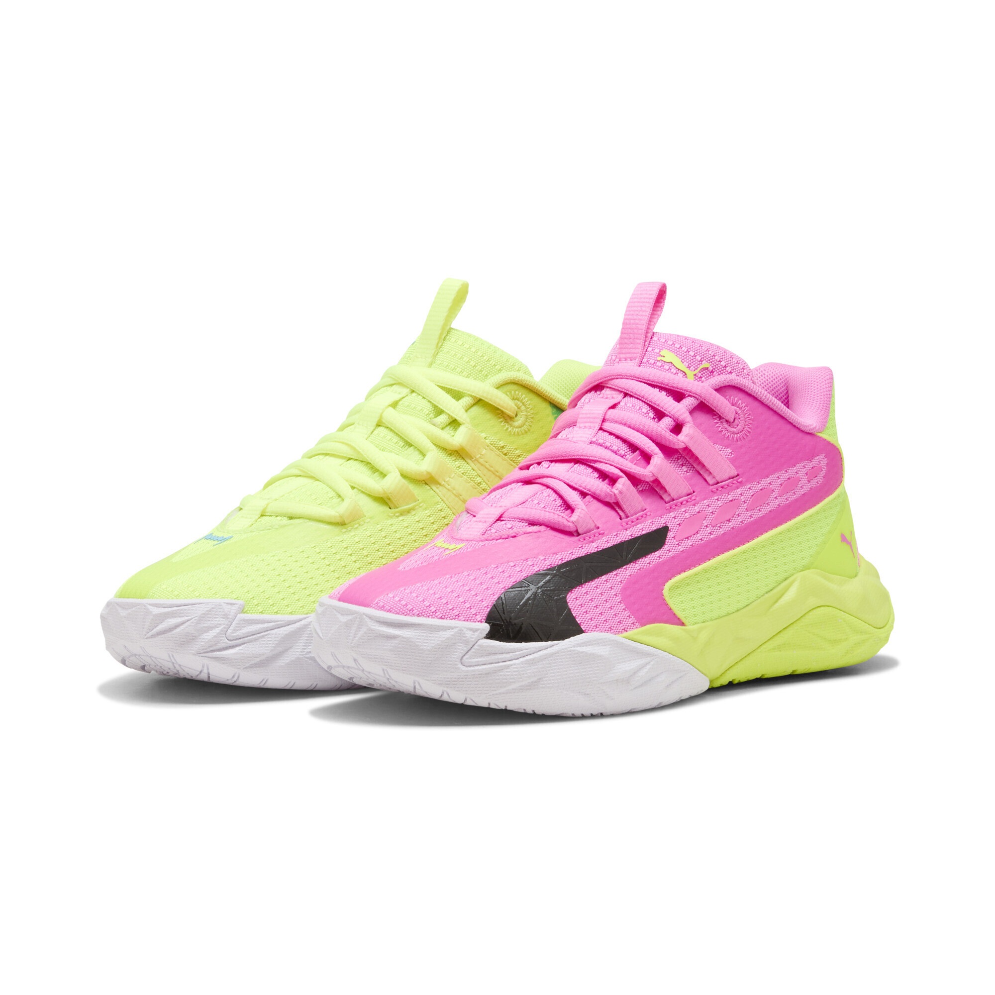 PUMA Kinder Basketballschuh "Dagger 2 Mid Basketballschuhe Jugendliche", Gr. 38,5lime squeeze bright aqua schwarz gelb blau, Obermaterial: Synthetik,