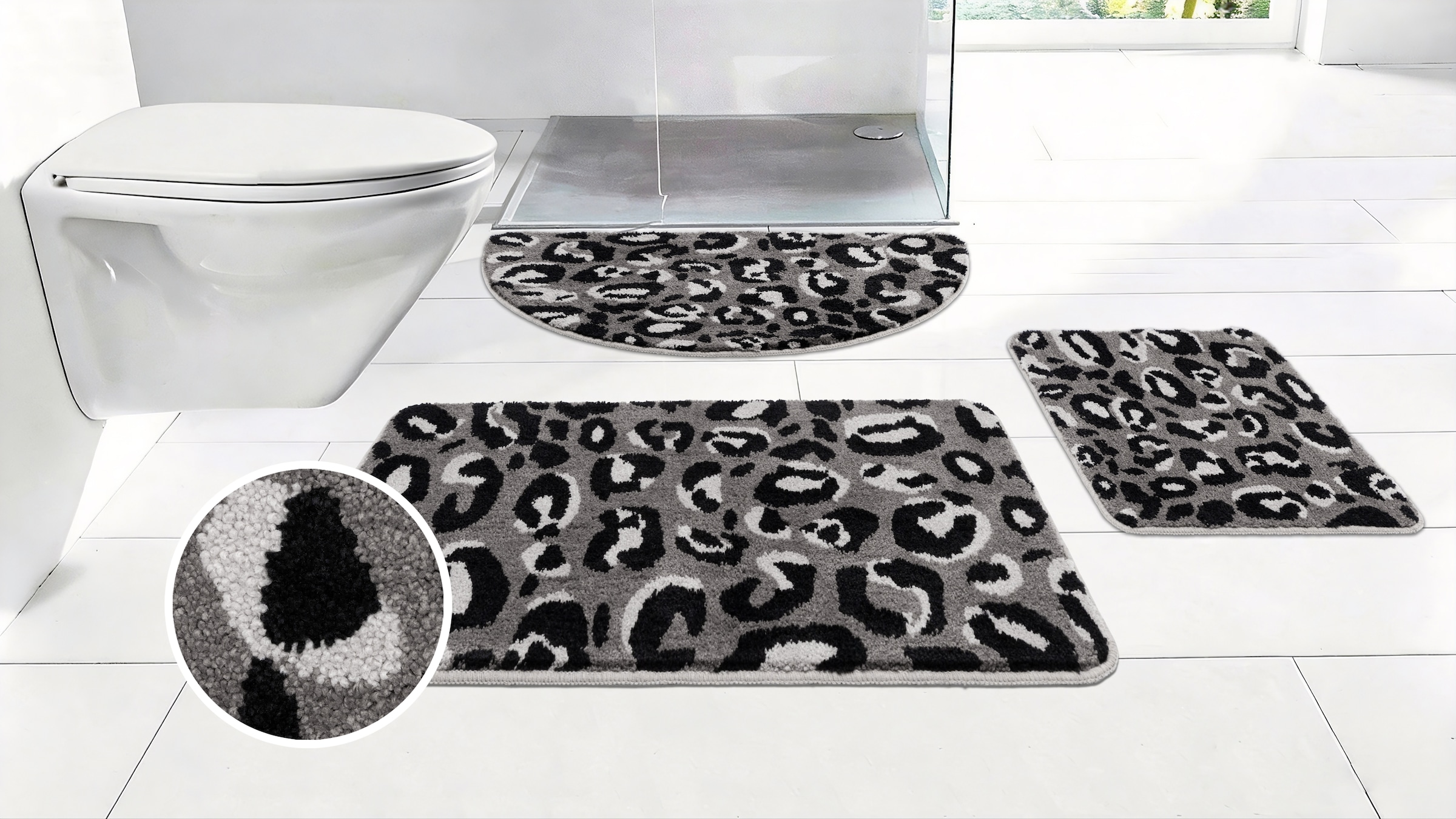 OTTO home Badematte "Regona Leo, Badvorleger, Badezimmer Teppich, Duschvorleger" Höhe 10 mm rutschhemmend beschichtet fußbodenheizungsgeeignet schnell trocknend Leoparden-Muster, Animal Print, modern