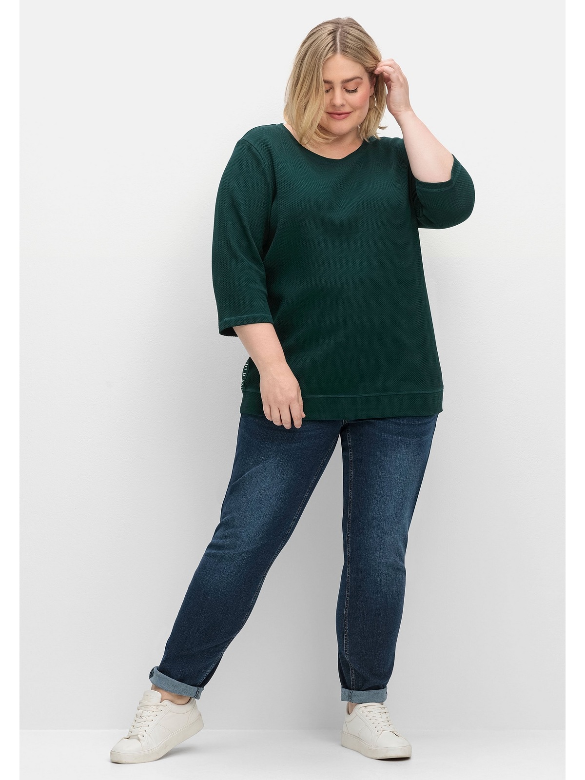 Sheego Sweatshirt »Große Größen«, aus bestellen mit für BAUR seitlich Zierband | Waffelpiqué