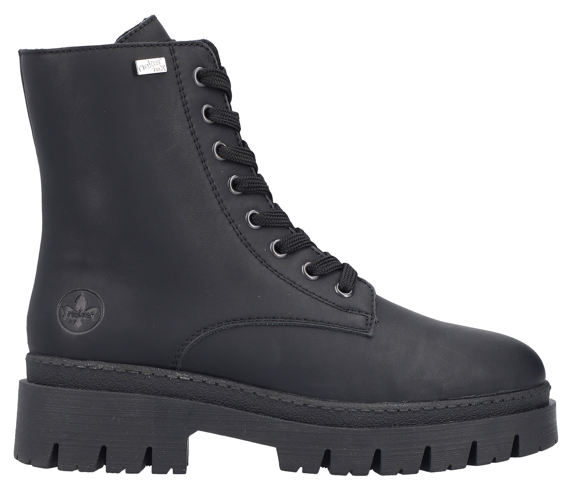 RIEKER Damen Winterstiefelette, Gr. 38, schwarz, Lederimitat, unifarben, Basic, Schuhe, Plateauboots, Schnürboots mit wasserabweisender