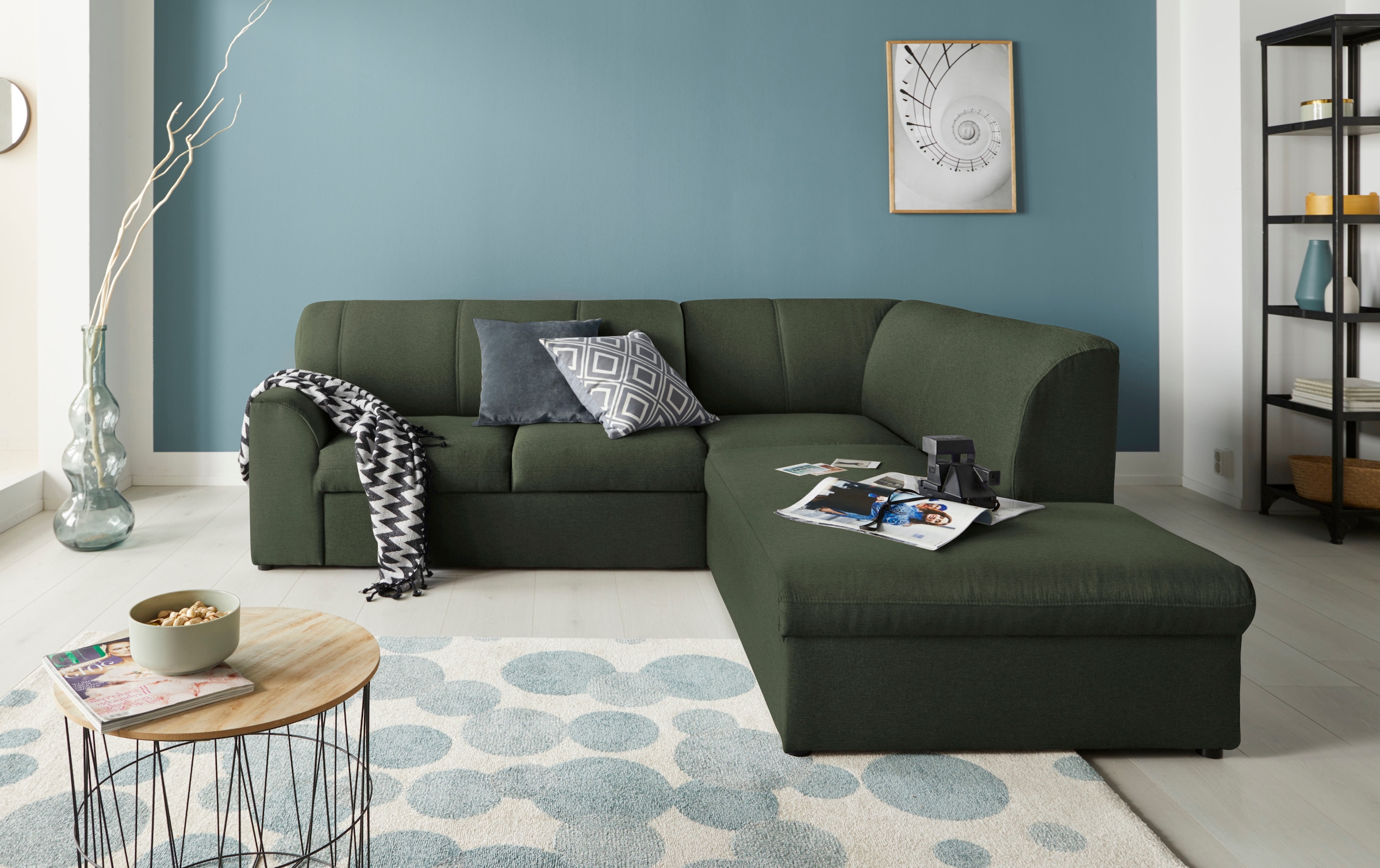 DOMO collection "Topper zeitlos elegant, kompakte StellmaßeL-Form" mit Ottomane, wahlweise mit Schlaffunktion
