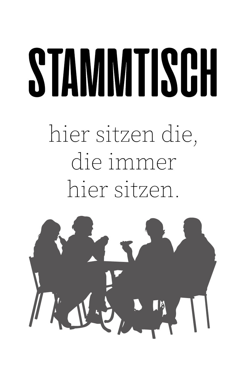Wanddekoobjekt »STAMMTISCH«, Stahlschild mit Spruch, Wanddeko für Esszimmer, Pausen-...