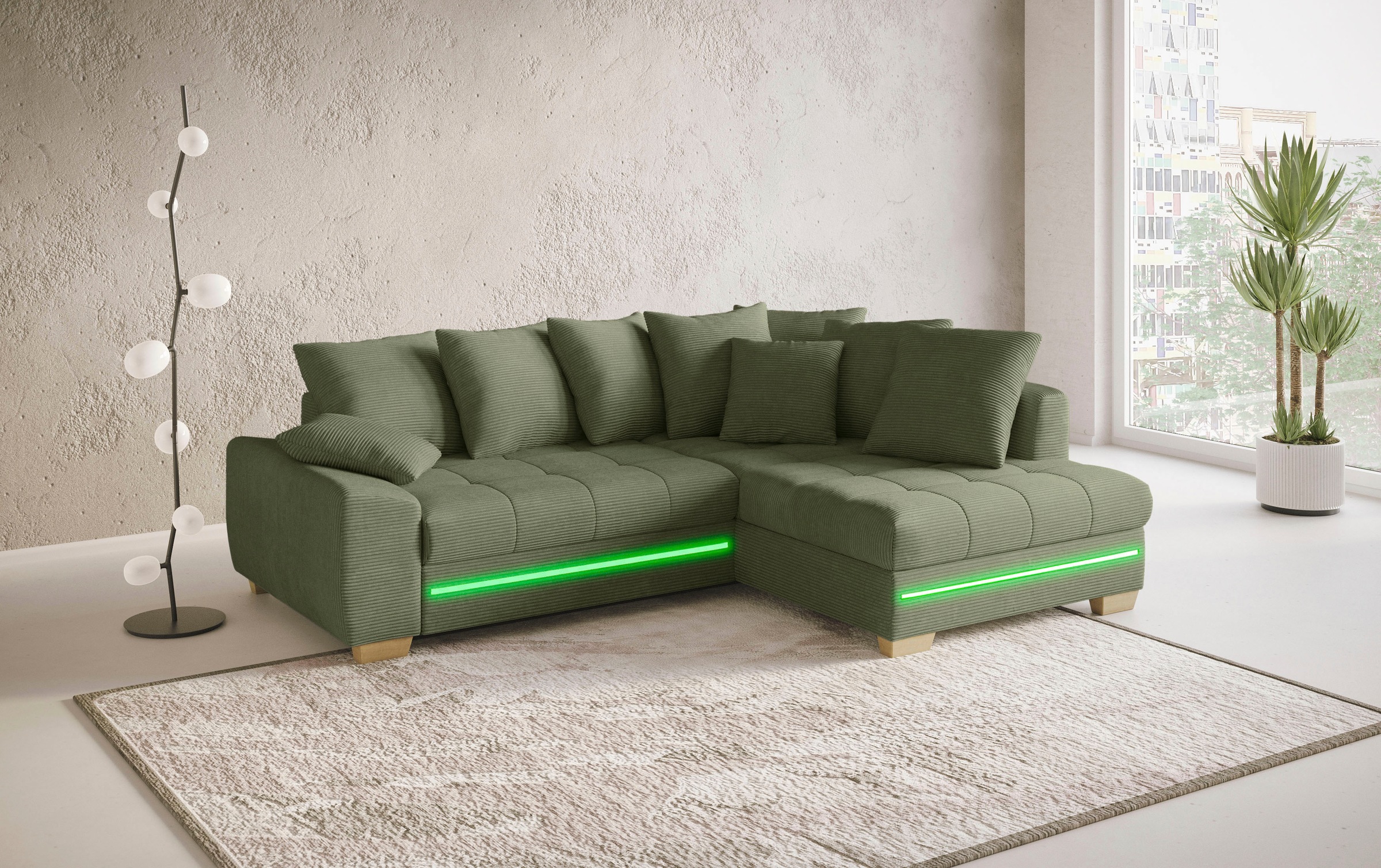 Mr. Couch Ecksofa »Nikita II, L-Form«, mit Kaltschaum, RGB-LED Beleuchtung, wahlweise mit Bett, Bettkasten