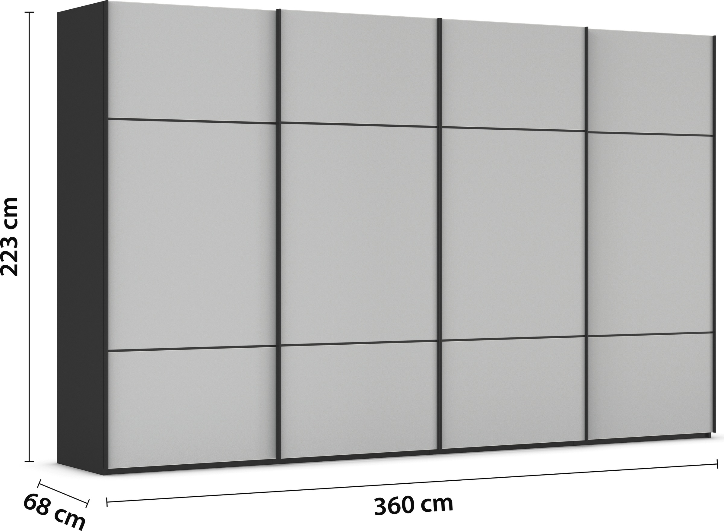rauch Schwebetürenschrank »Kleiderschrank Schrank Garderobe Schlafzimmerschrank SCALE-TRIO«, edle dreigeteilte Front mit 2 Zierleisten Glasfront MADE IN GERMANY