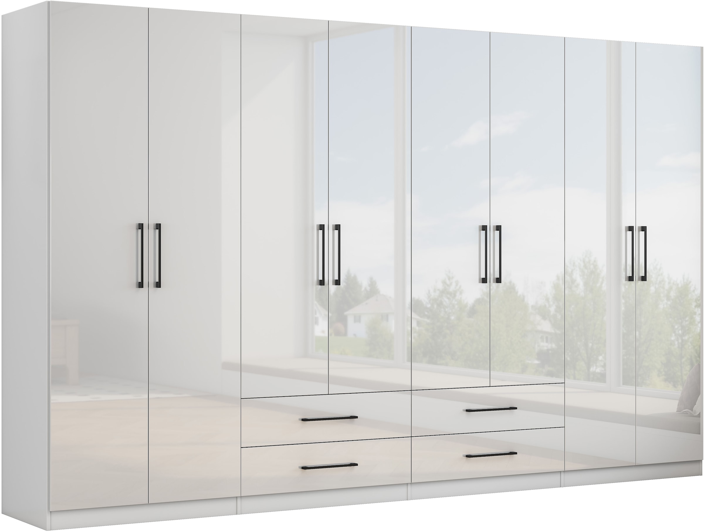 OTTO home Kleiderschrank »Sylt Schlafzimmerschrank Garderobe Schrank in hochglanz mit 8 Türen« Drehtürenschrank mit perfekter Innenausstattung