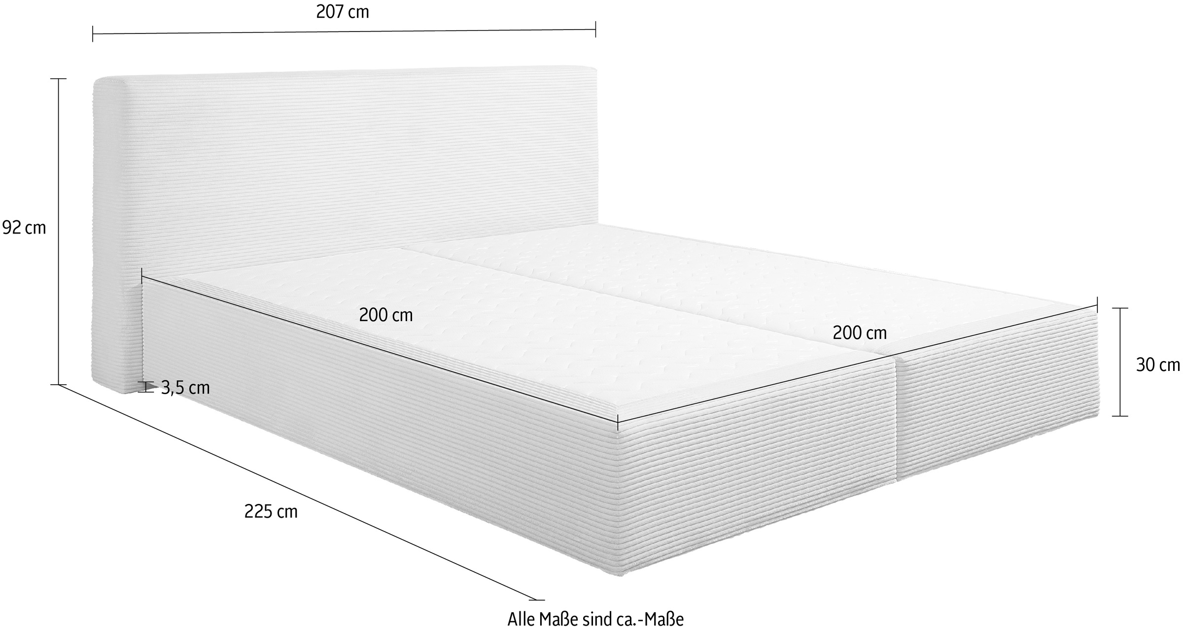 andas Boxspringbett »Åby«, In Cord Bezug, wahlweise mit und ohne Matrazte erhältlich
