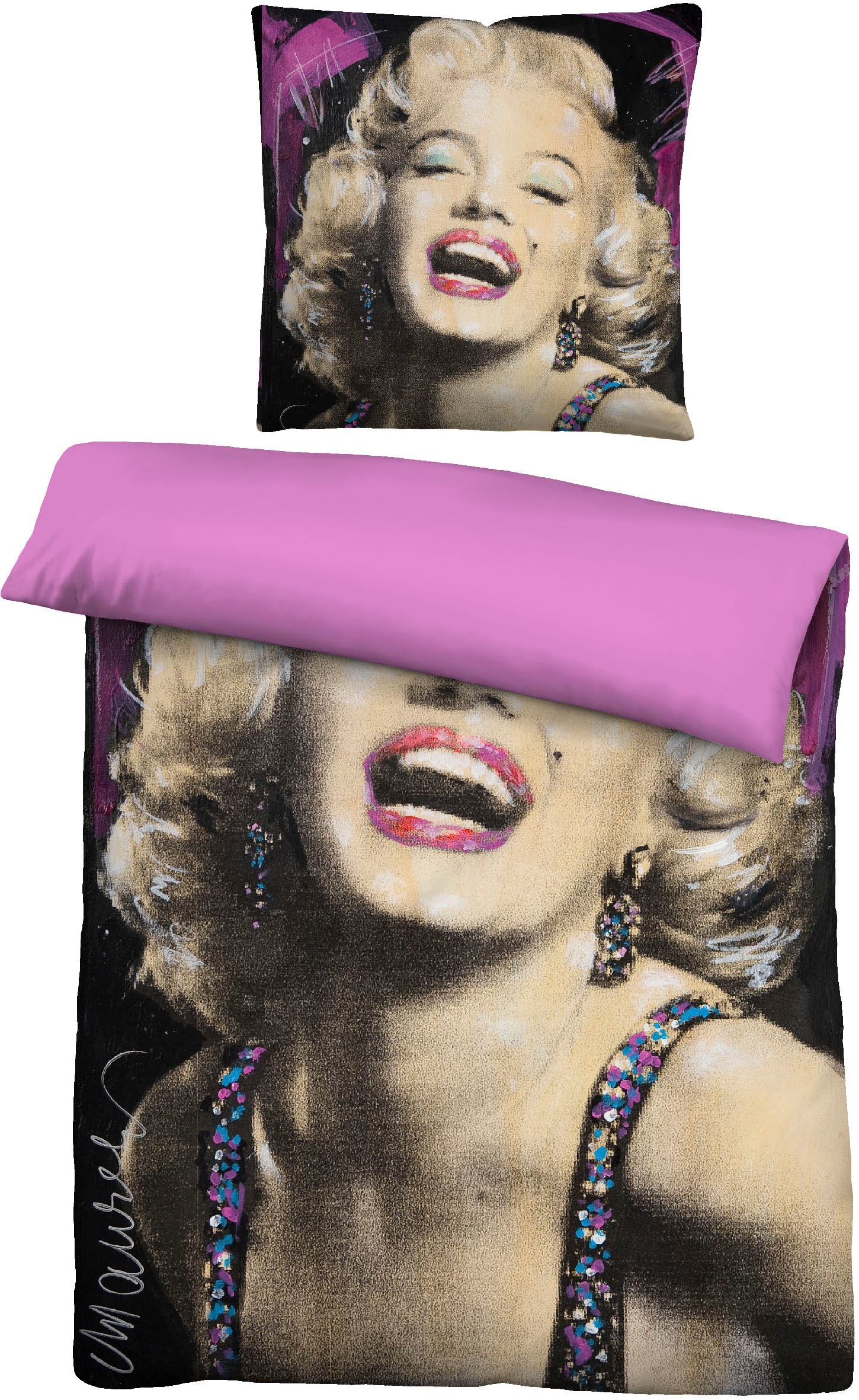 Castell - Markenbettwäsche Wendebettwäsche "561802 Marilyn Monroe - Sid Maurer" 2 Stk. feiner Glanz + weicher Griff, pflegeleicht, ganzjährig einsetzbar, RV