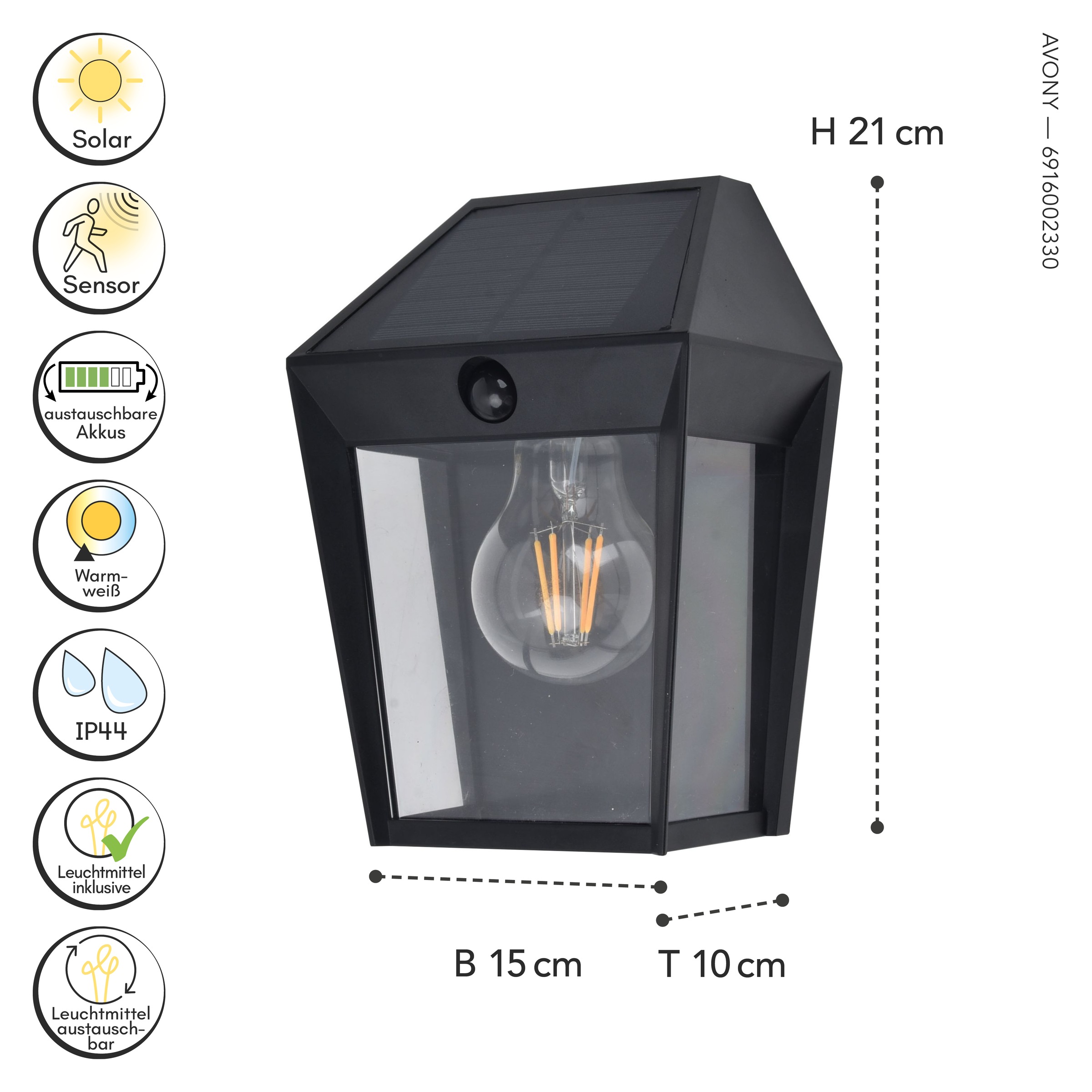 LUTEC LED Solarleuchte »Solar-Aussenwandl. mit BWM AVONY«, 1 flammig, Leuchtmittel E27 | ohne Leuchtmittel, inkl. Leuchtmittel