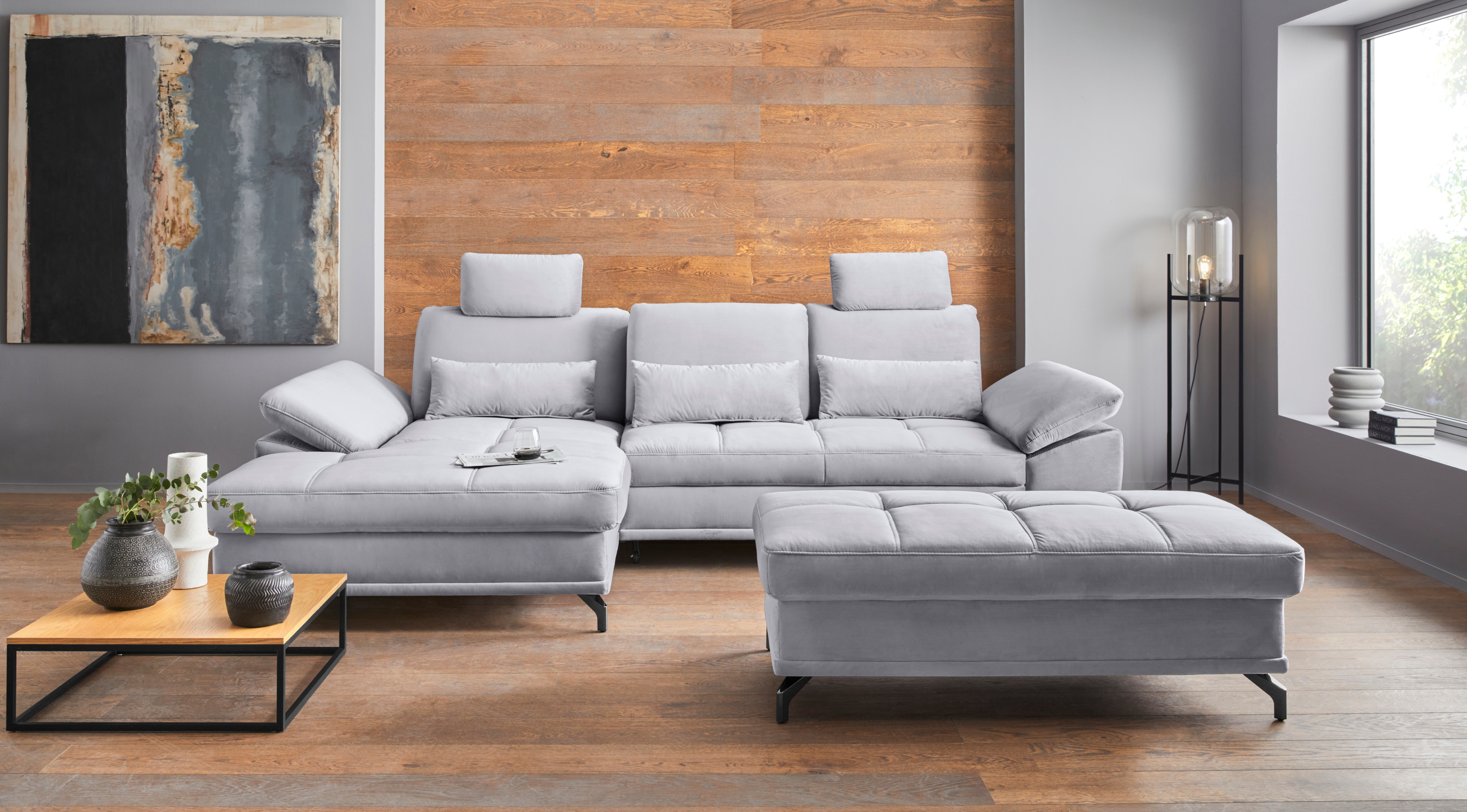 OTTO home Ecksofa "Costello L-Form, B: 301cm, Sitztiefen & Armteilverstellung, Federkern" 3 Nierenkissen, optional Schlaffunktion & Bettkasten