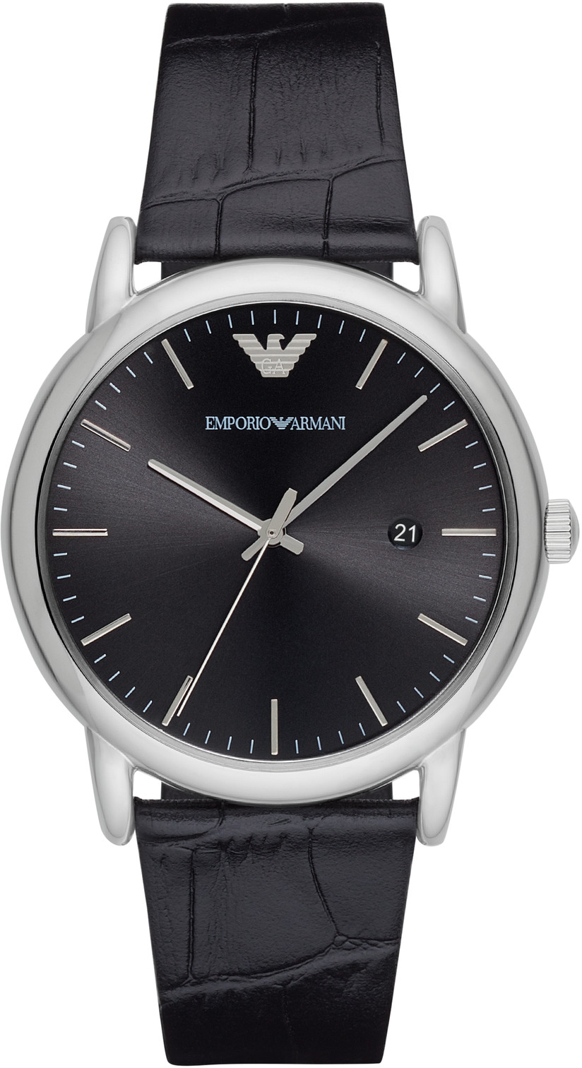 Emporio Armani Quarzuhr, Armbanduhr, Herrenuhr, Datum, analog, Lederarmband