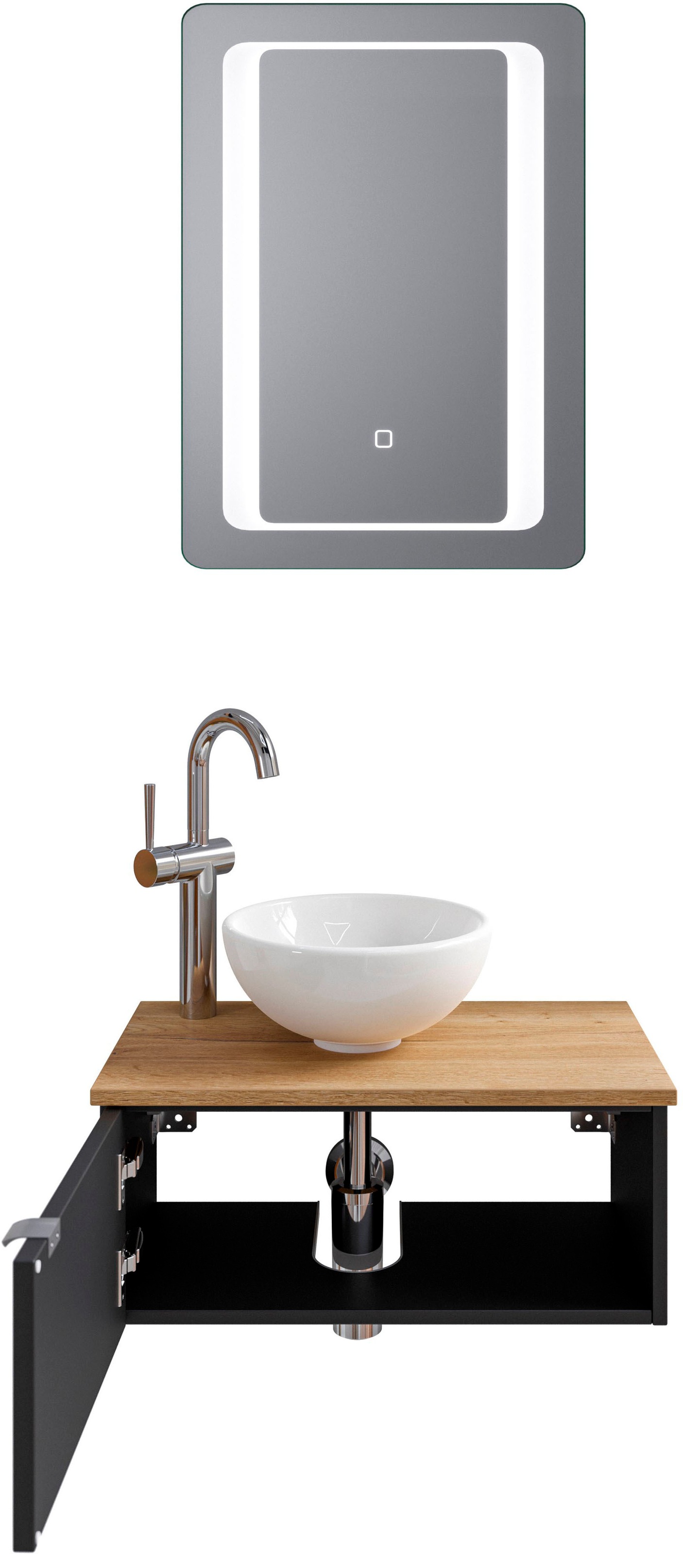 Saphir Badmöbel-Set »Serie 6915«, (4 St.), Gäste-Bad, 61 cm breit, mit LED-Spiegel, offenem Fach und 1 Tür