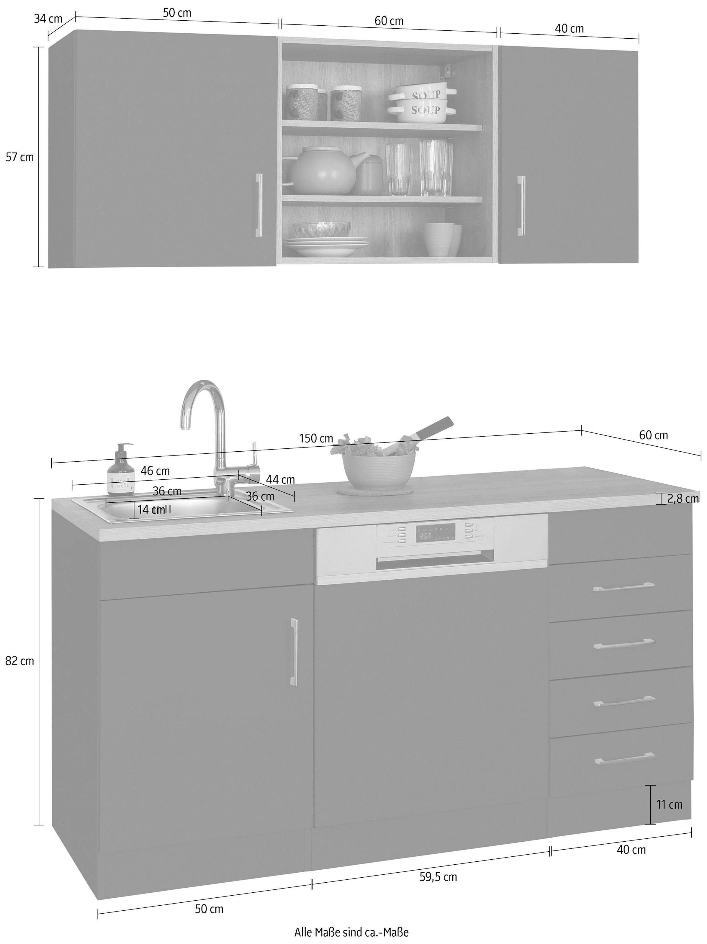 HELD MÖBEL Pantryküche »Mali«, Breite 150 cm, mit E-Geräten