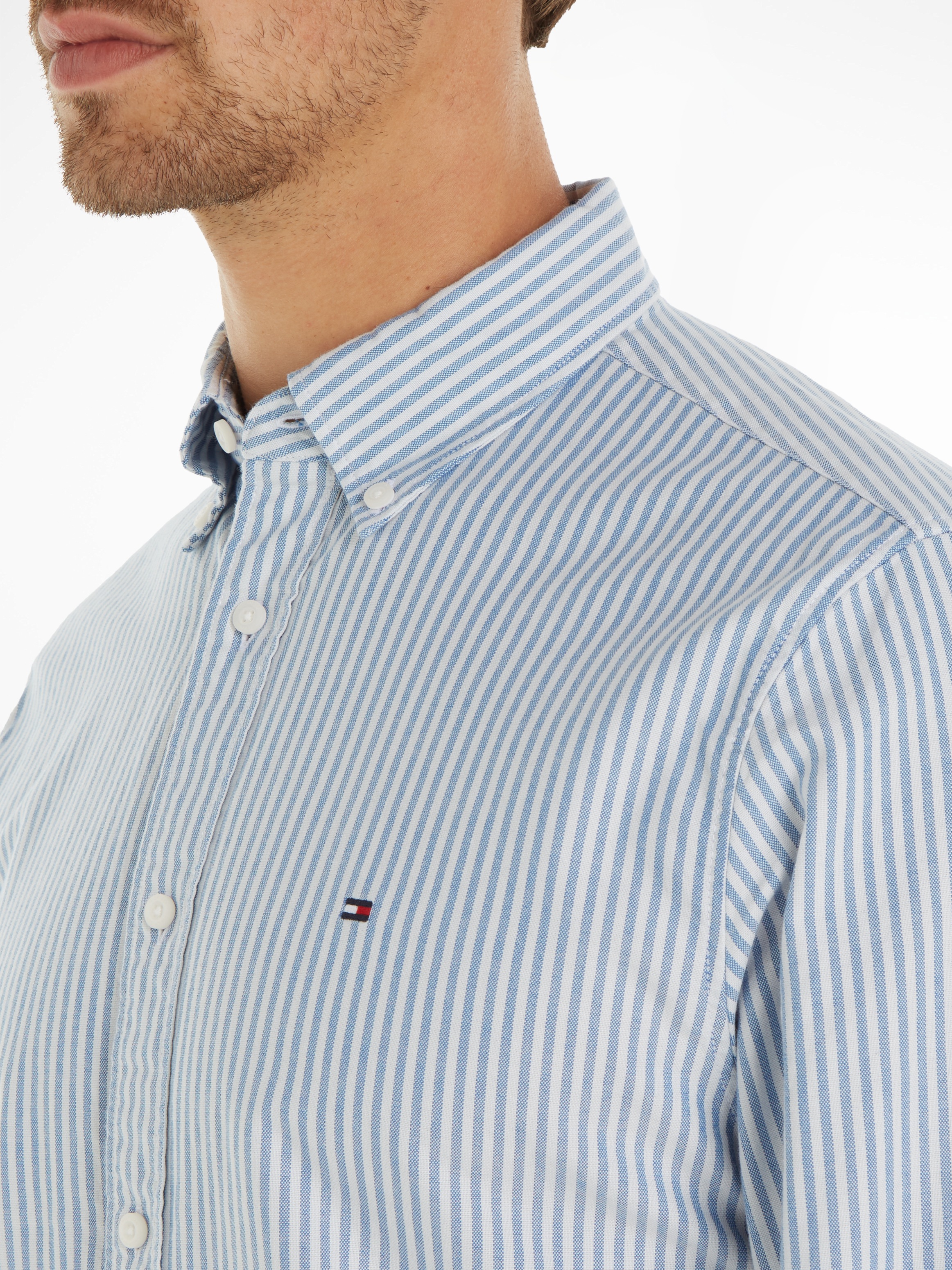 Tommy Hilfiger Chemise à Manches Longues Heritage Oxford Rf Shirt Blue / White M Homme 3