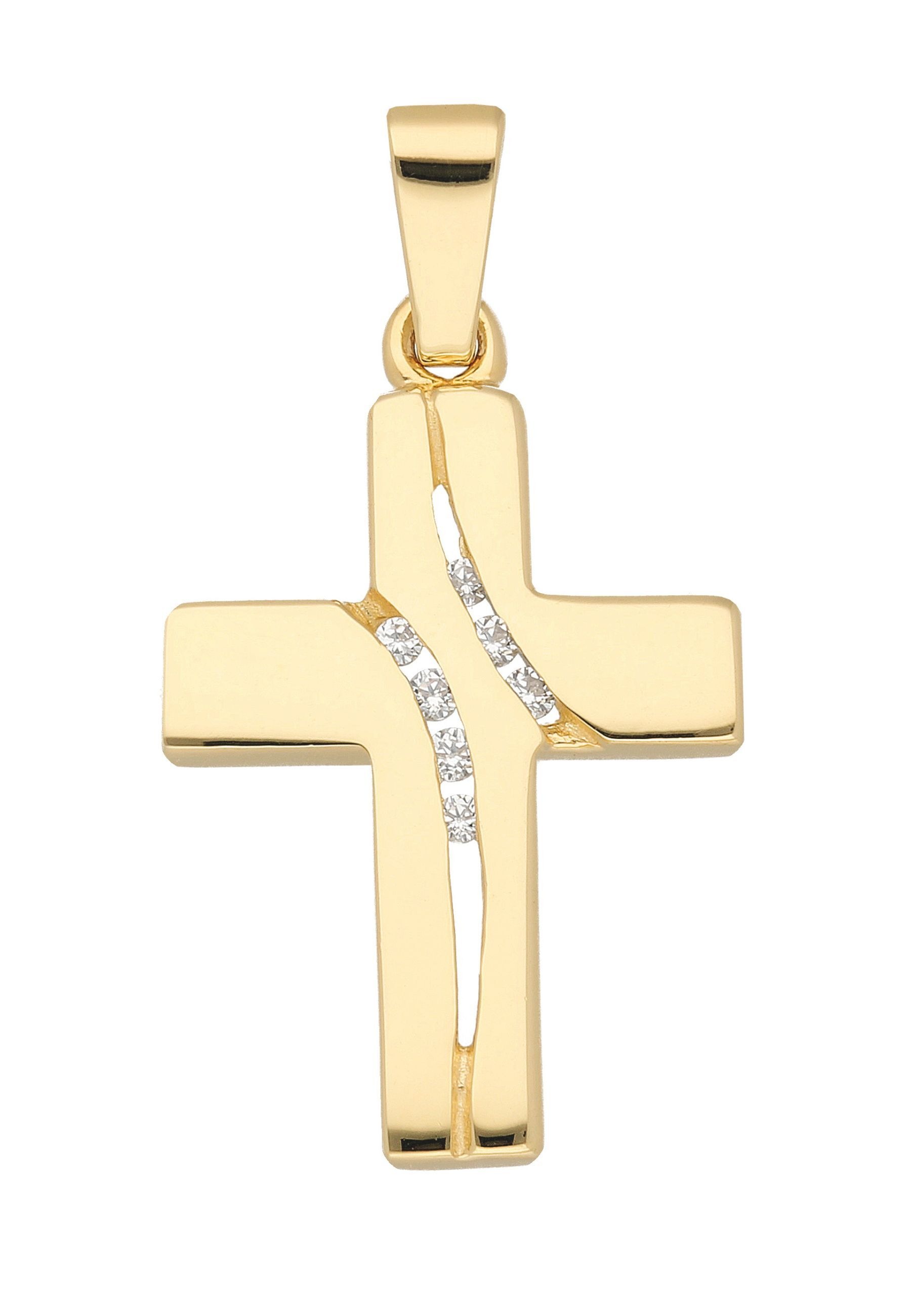 ADELIA ́S Damen Kreuzanhänger "Damen & Herren 333 Gold Kreuz Anhänger mit Zirkonia", Gold, gold, Gold, Schmuckanhänger, mit Zirkonia für Damen & 