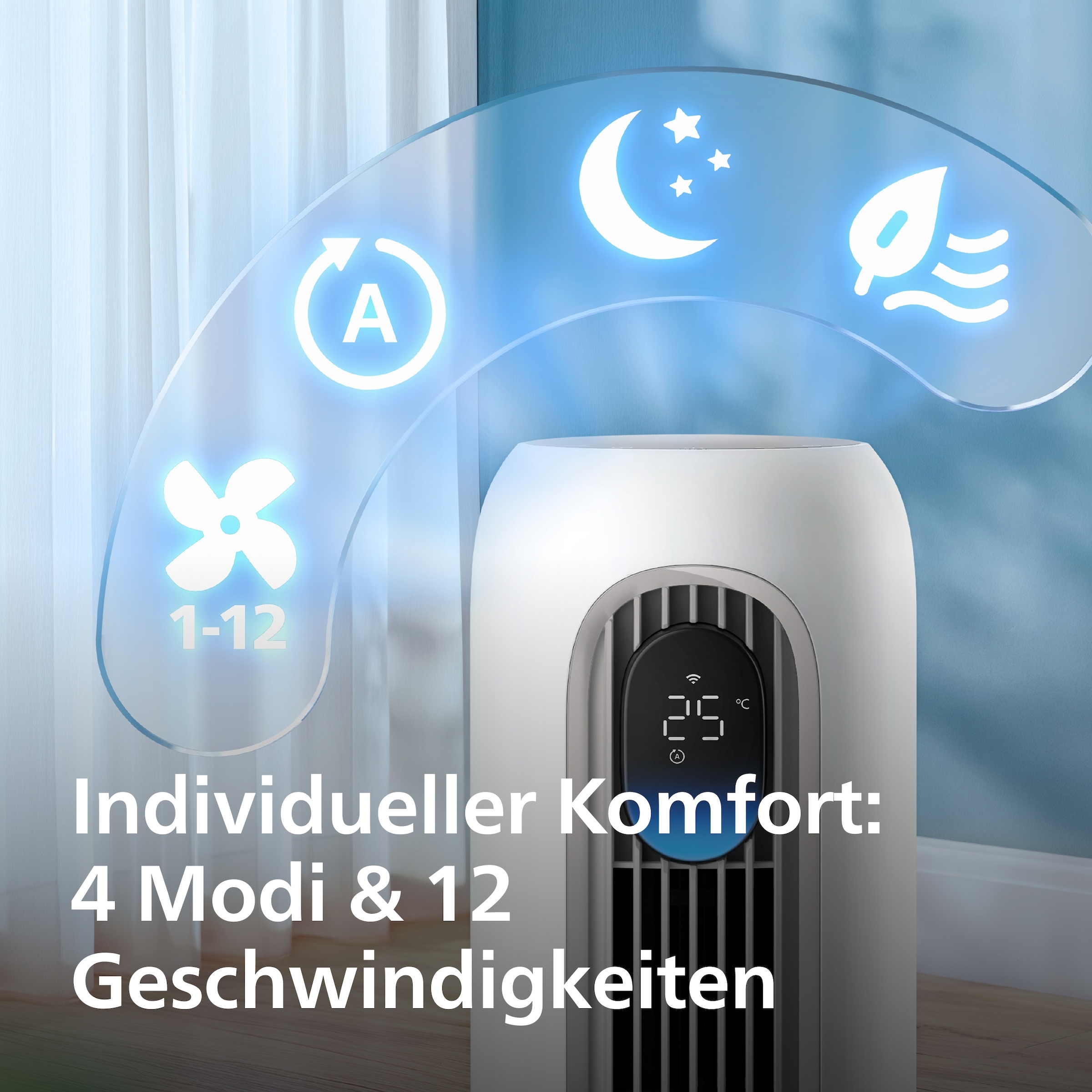 Philips Turmventilator »CX7550 Serie 7000 mit 12 Geschwindigkeiten u. Aromatherapie-Zusatz« Oszillierend, besonders leise, mit DC-Motor, Timer u. Fernbedienung