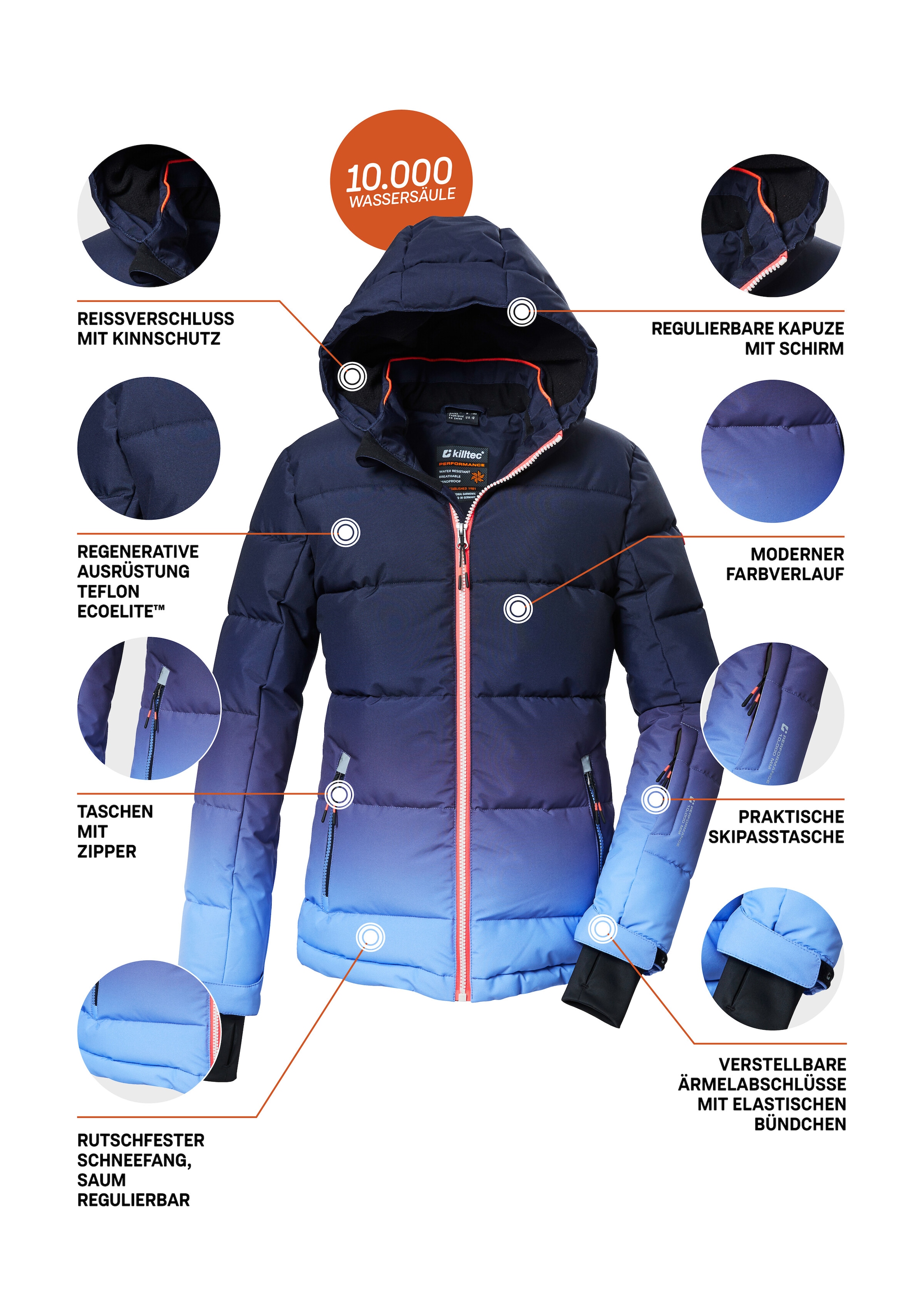 Killtec Skijacke »KSW 330 GRLS SKI QLTD JCKT« Wasserabweisende Winterjacke, atmungsaktiv, verstellbare Kapuze