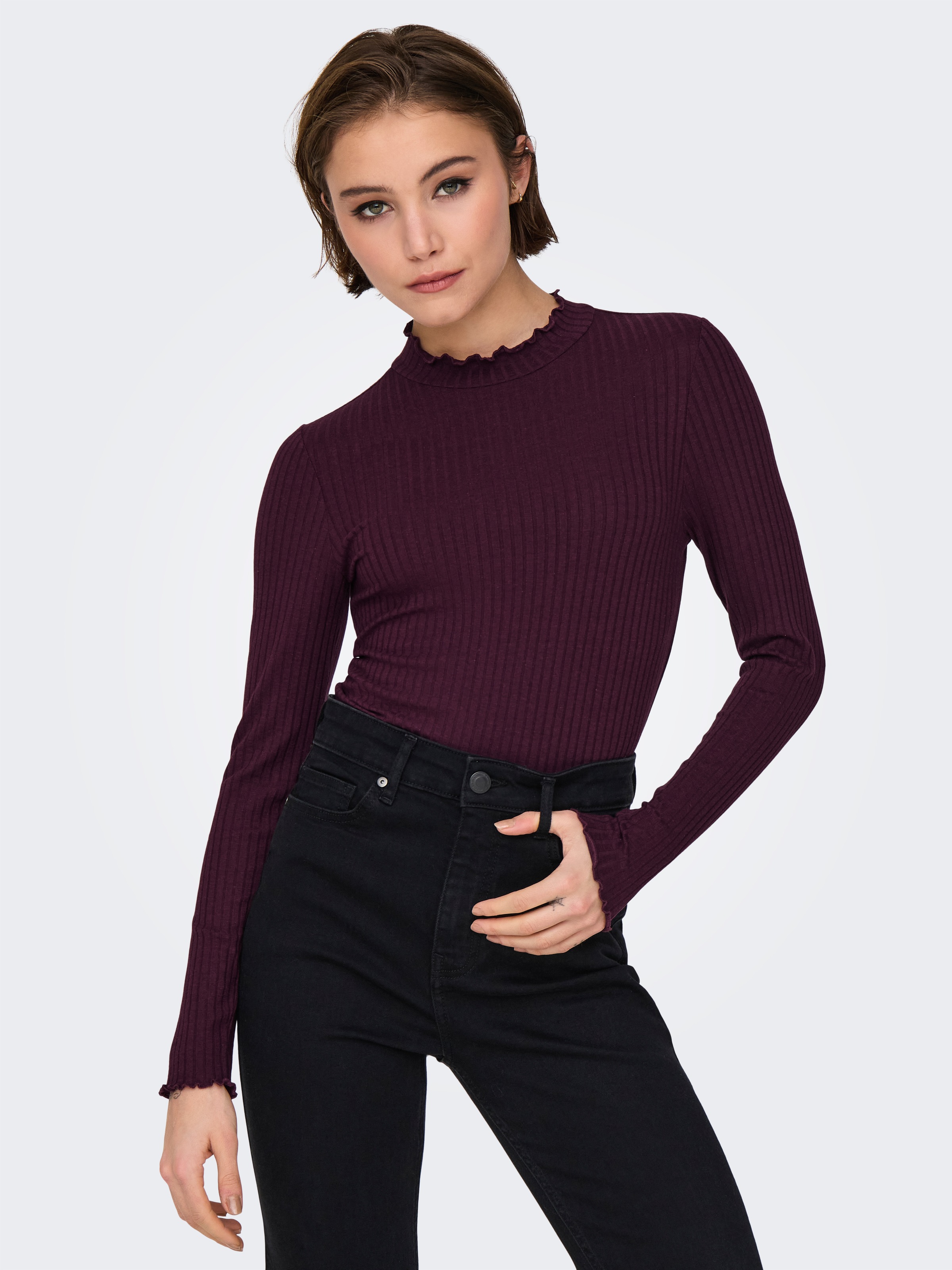 JDY Langarmbluse "JDYFRANSISKA L/S HIGHNECK TOP JRS NOOS" mit gewellten Säu günstig online kaufen