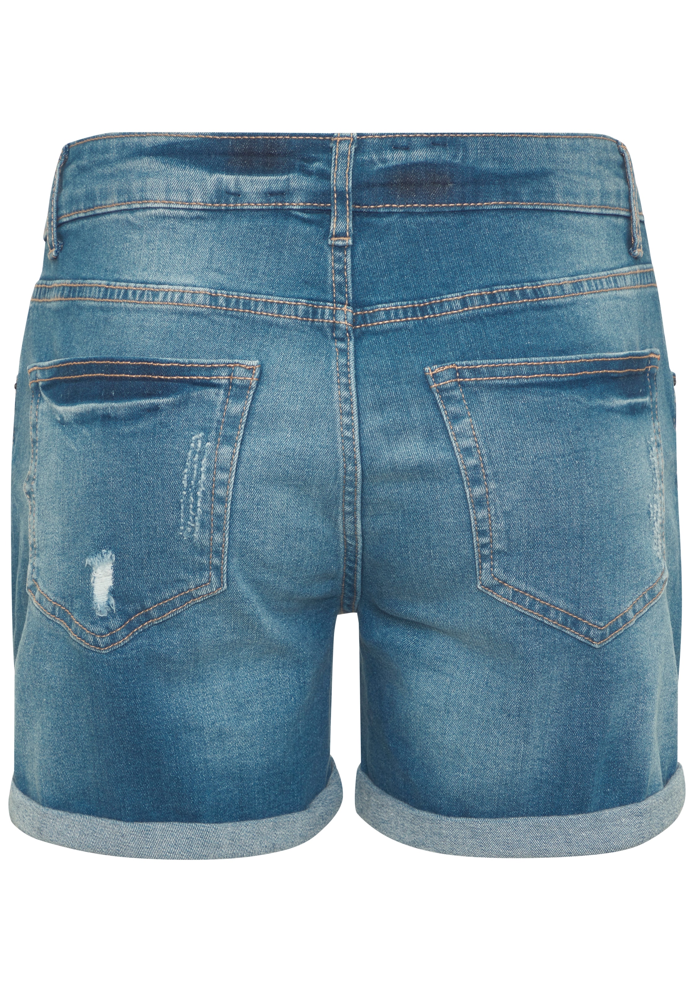 Buffalo Jeansbermudas »aus bequemer Baumwollqualität« mit Destroyed-Effekten, Shorts zum Krempeln, kurze Hose, Sommerhose